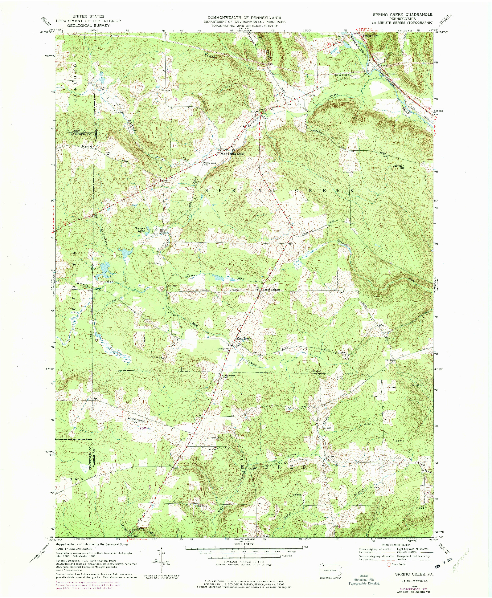 USGS 1:24000-SCALE QUADRANGLE FOR SPRING CREEK, PA 1968