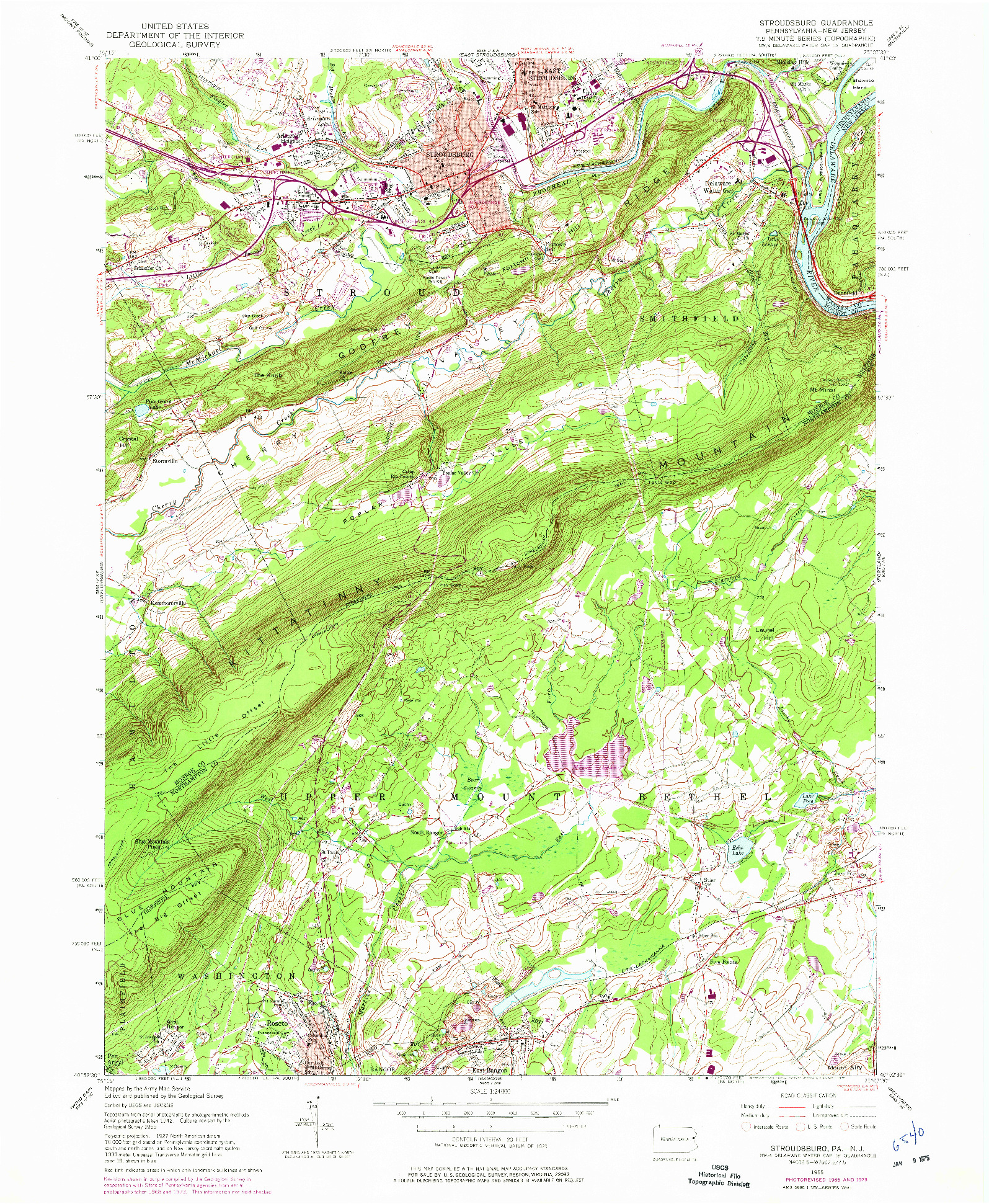 USGS 1:24000-SCALE QUADRANGLE FOR STROUDSBURG, PA 1955