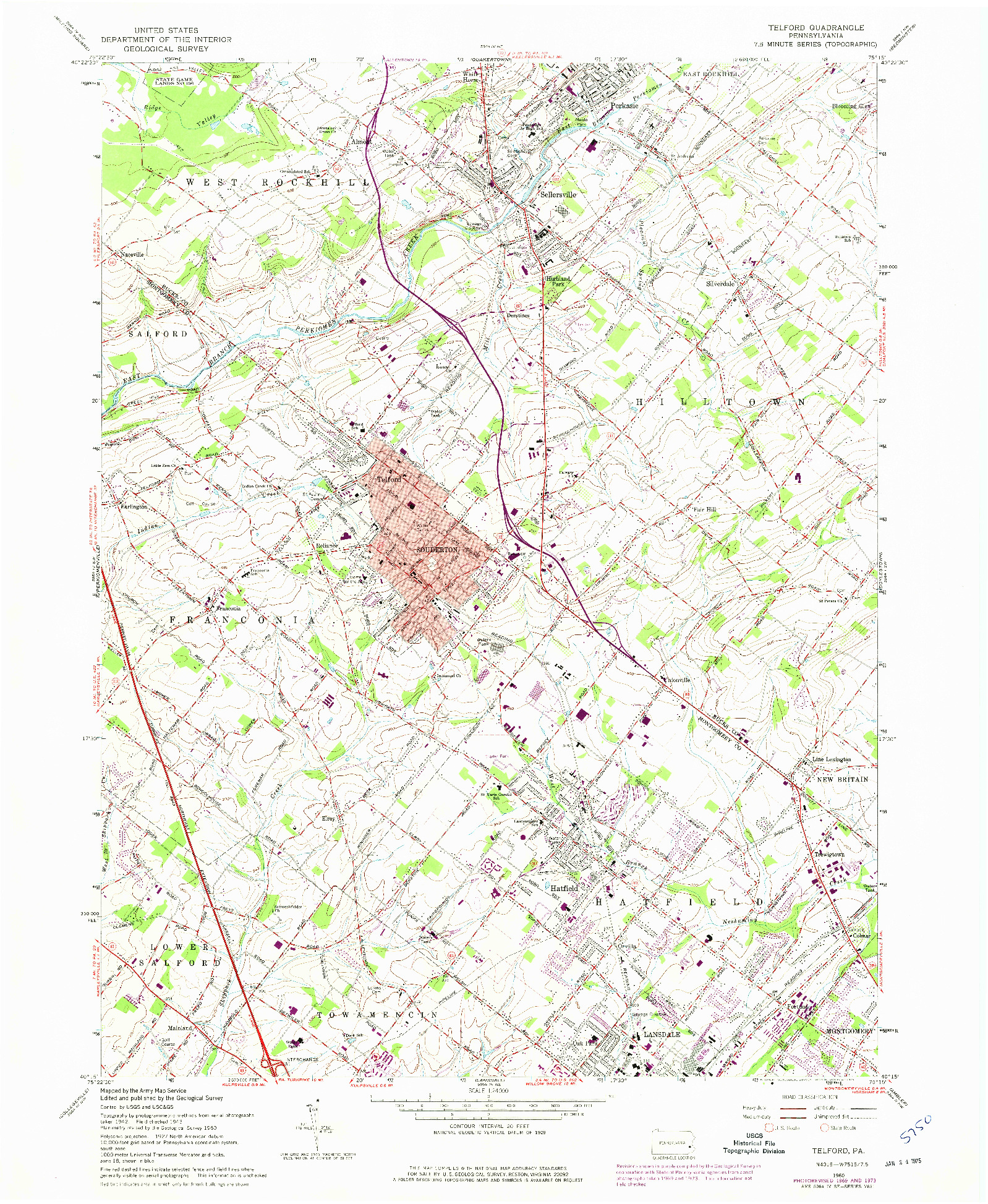 USGS 1:24000-SCALE QUADRANGLE FOR TELFORD, PA 1960