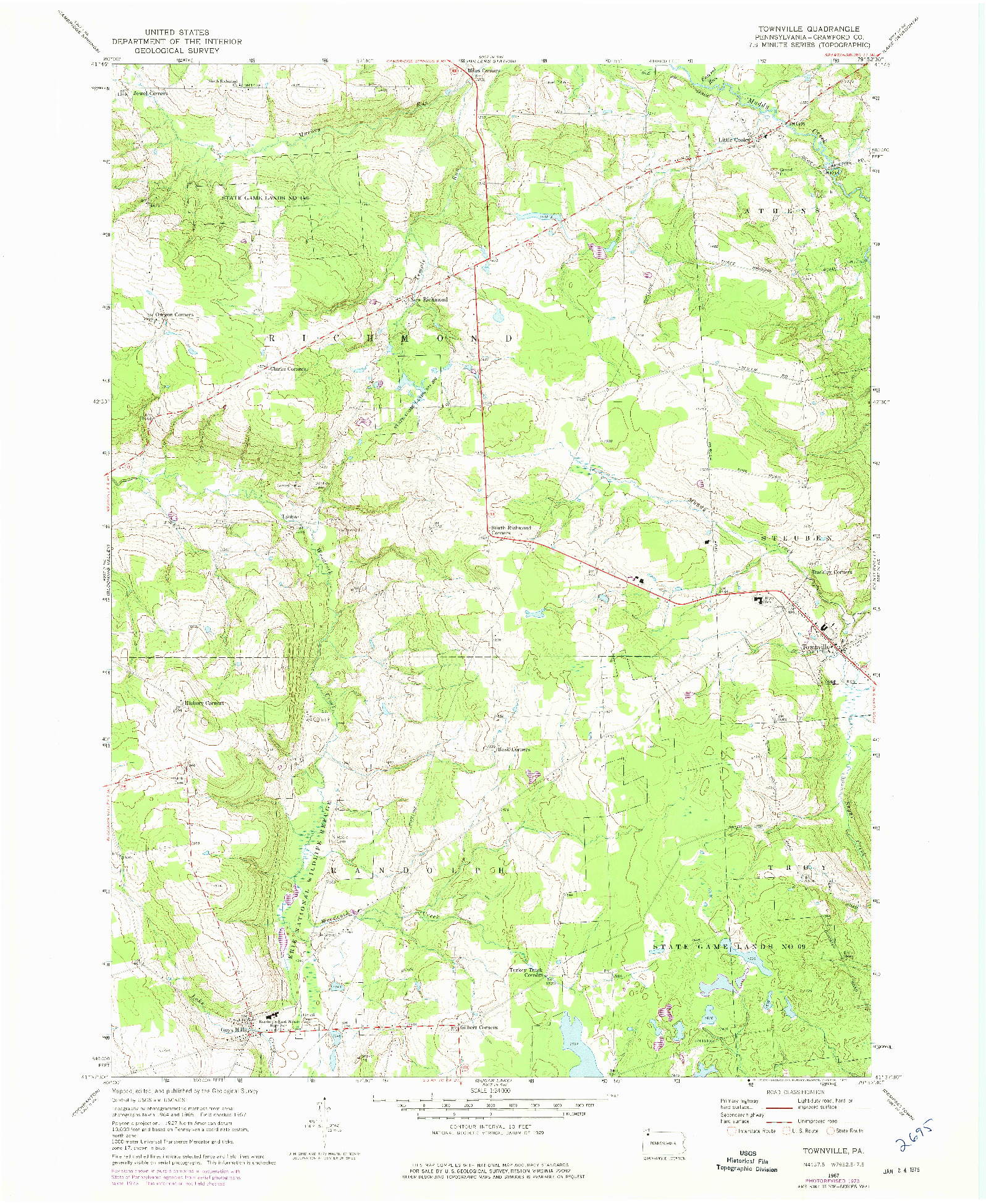 USGS 1:24000-SCALE QUADRANGLE FOR TOWNVILLE, PA 1967