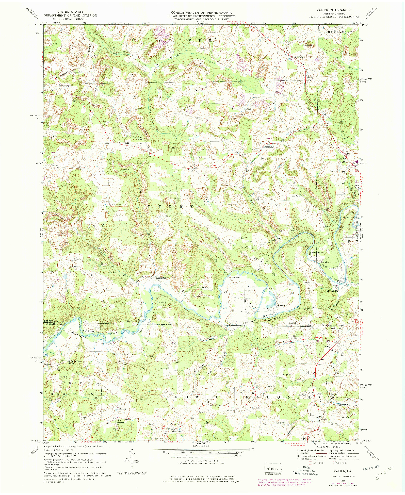 USGS 1:24000-SCALE QUADRANGLE FOR VALIER, PA 1968