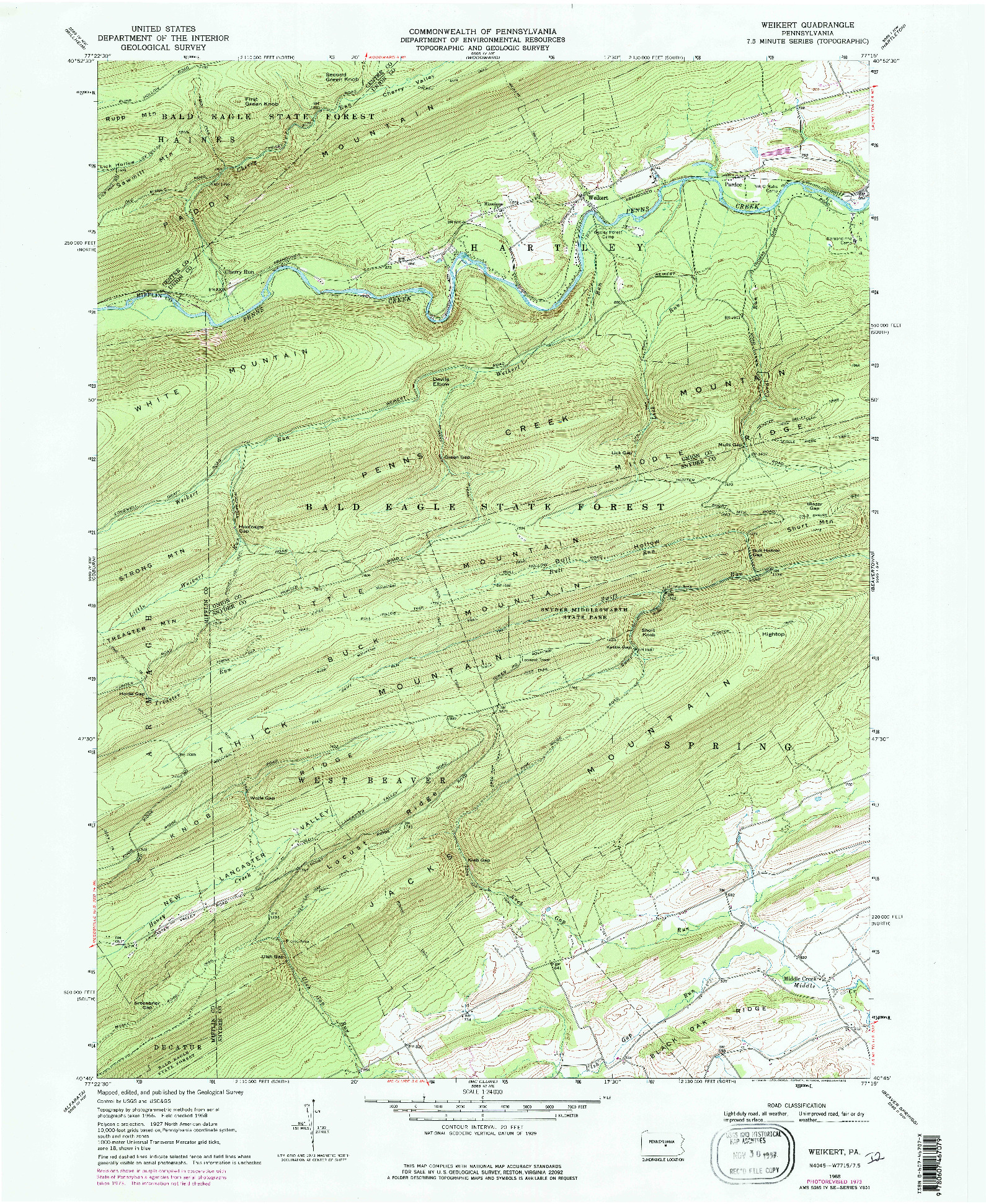 USGS 1:24000-SCALE QUADRANGLE FOR WEIKERT, PA 1968