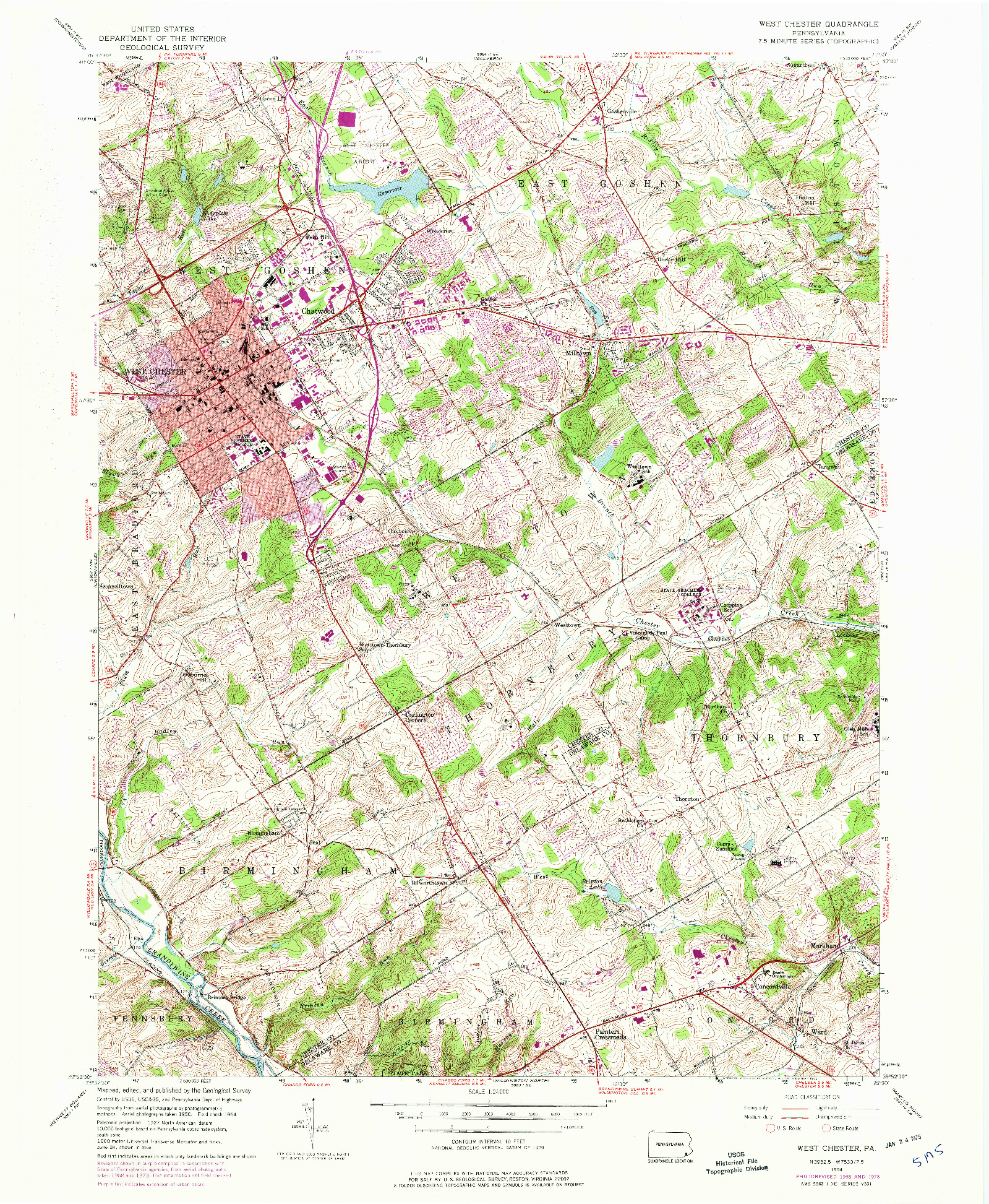 USGS 1:24000-SCALE QUADRANGLE FOR WEST CHESTER, PA 1954