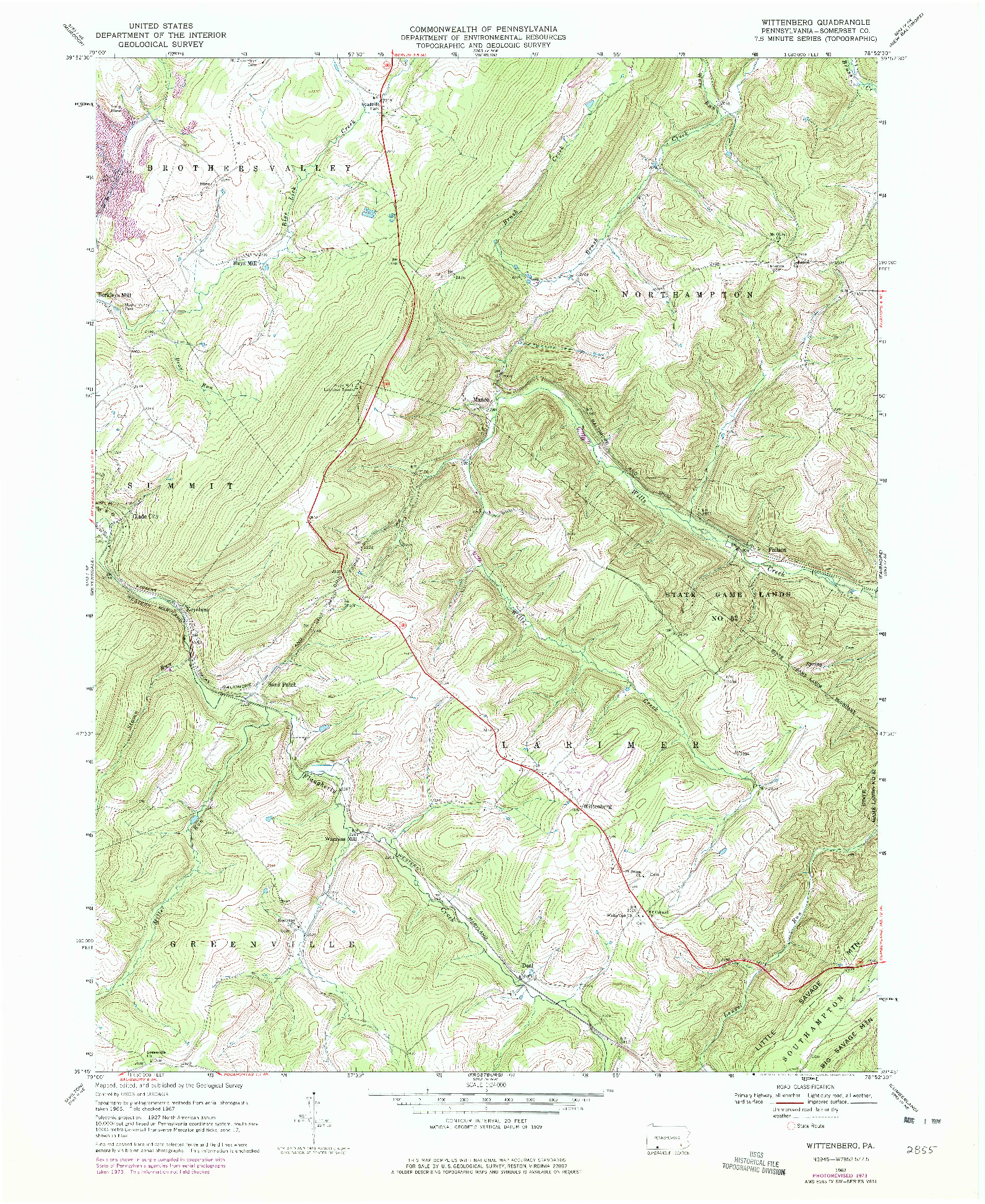 USGS 1:24000-SCALE QUADRANGLE FOR WITTENBURG, PA 1967