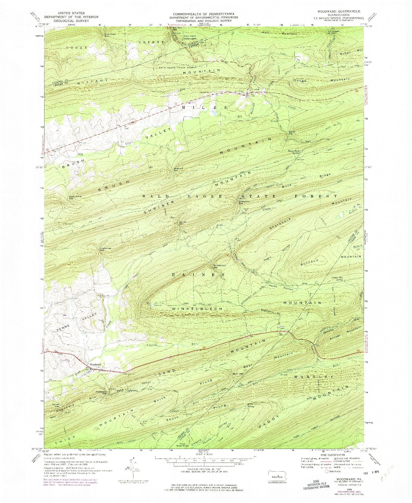 USGS 1:24000-SCALE QUADRANGLE FOR WOODWARD, PA 1968