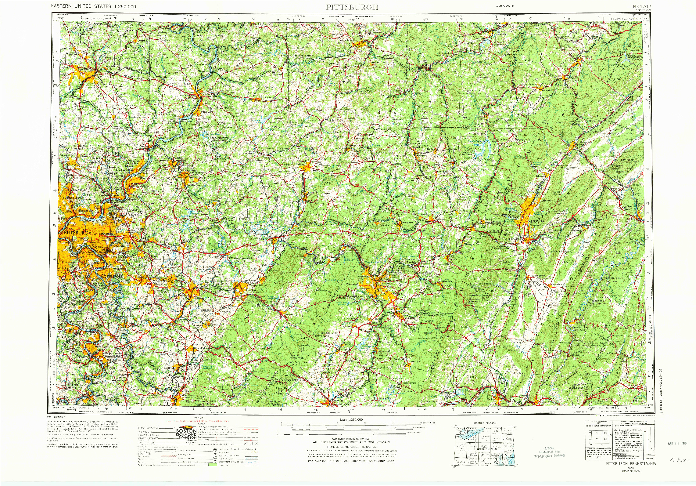 USGS 1:250000-SCALE QUADRANGLE FOR PITTSBURGH, PA 1958