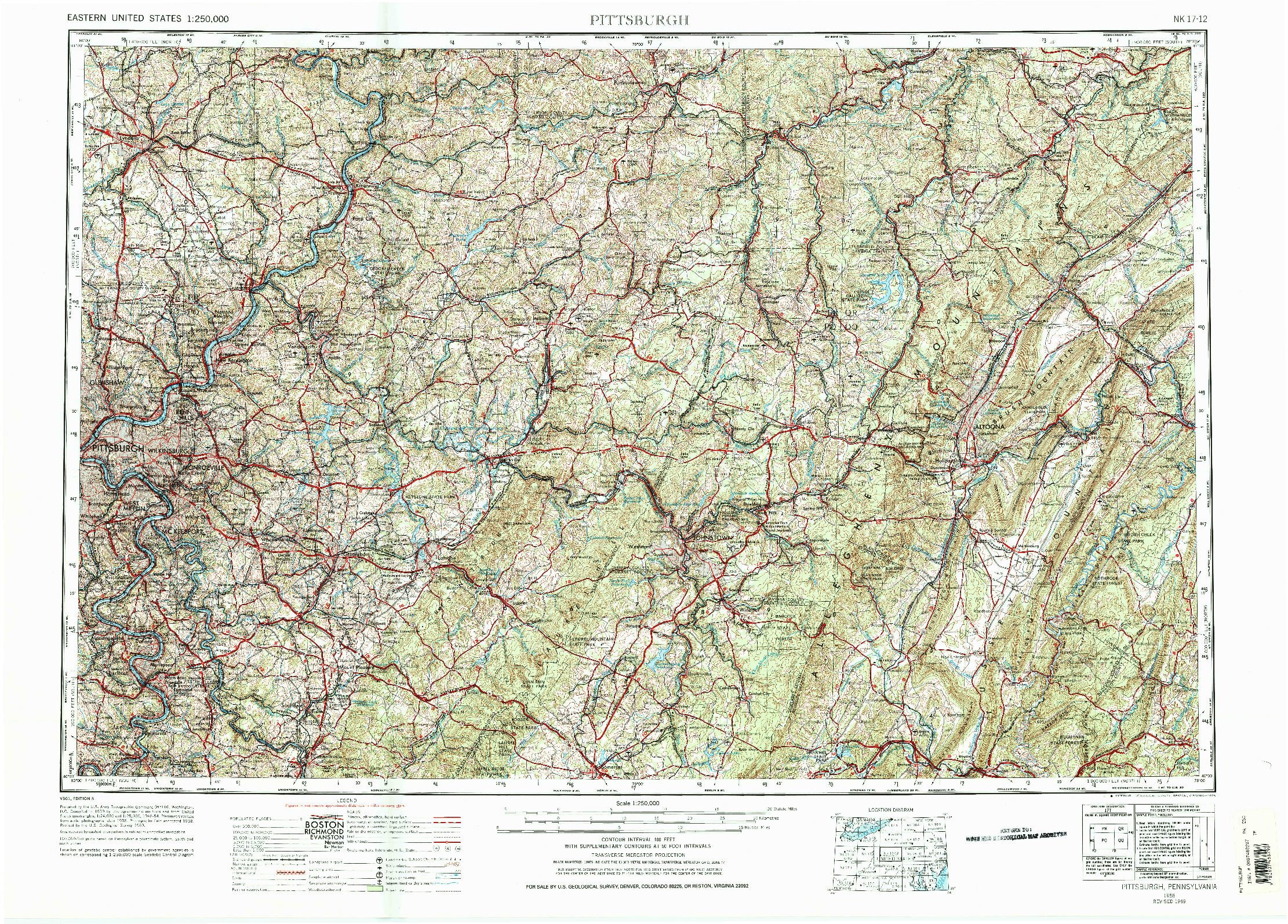 USGS 1:250000-SCALE QUADRANGLE FOR PITTSBURGH, PA 1958