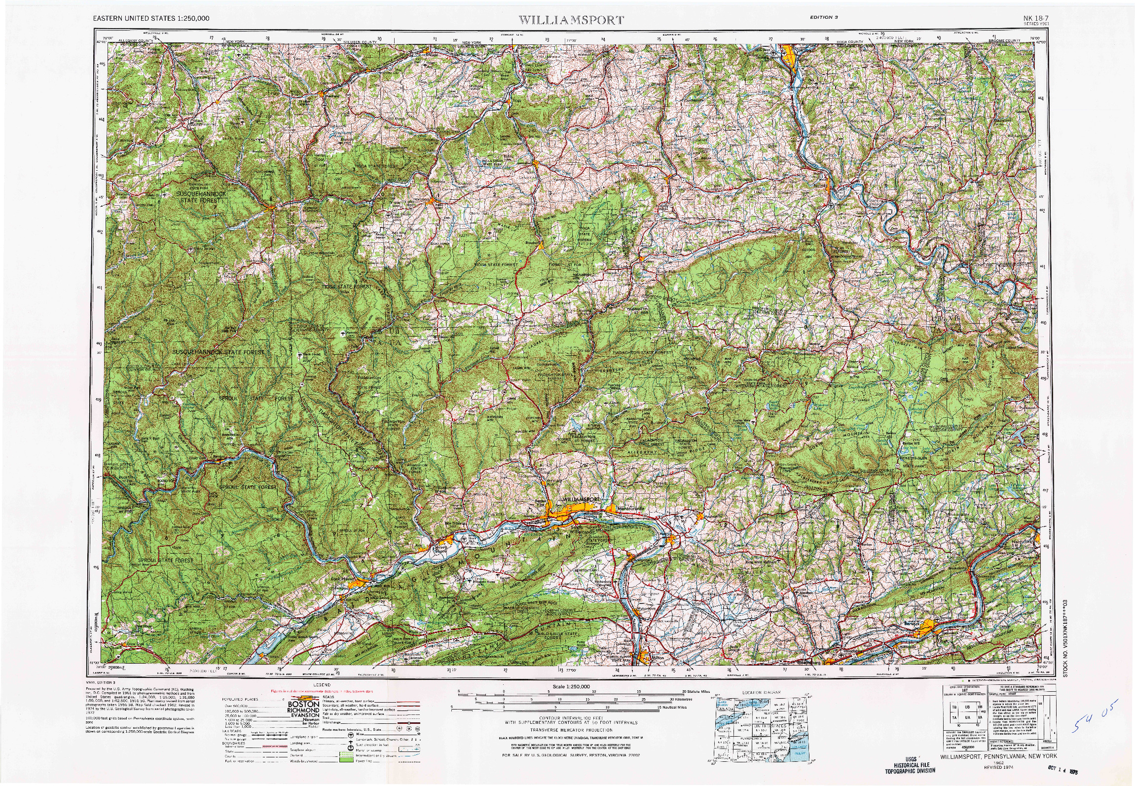 USGS 1:250000-SCALE QUADRANGLE FOR WILLIAMSPORT, PA 1962