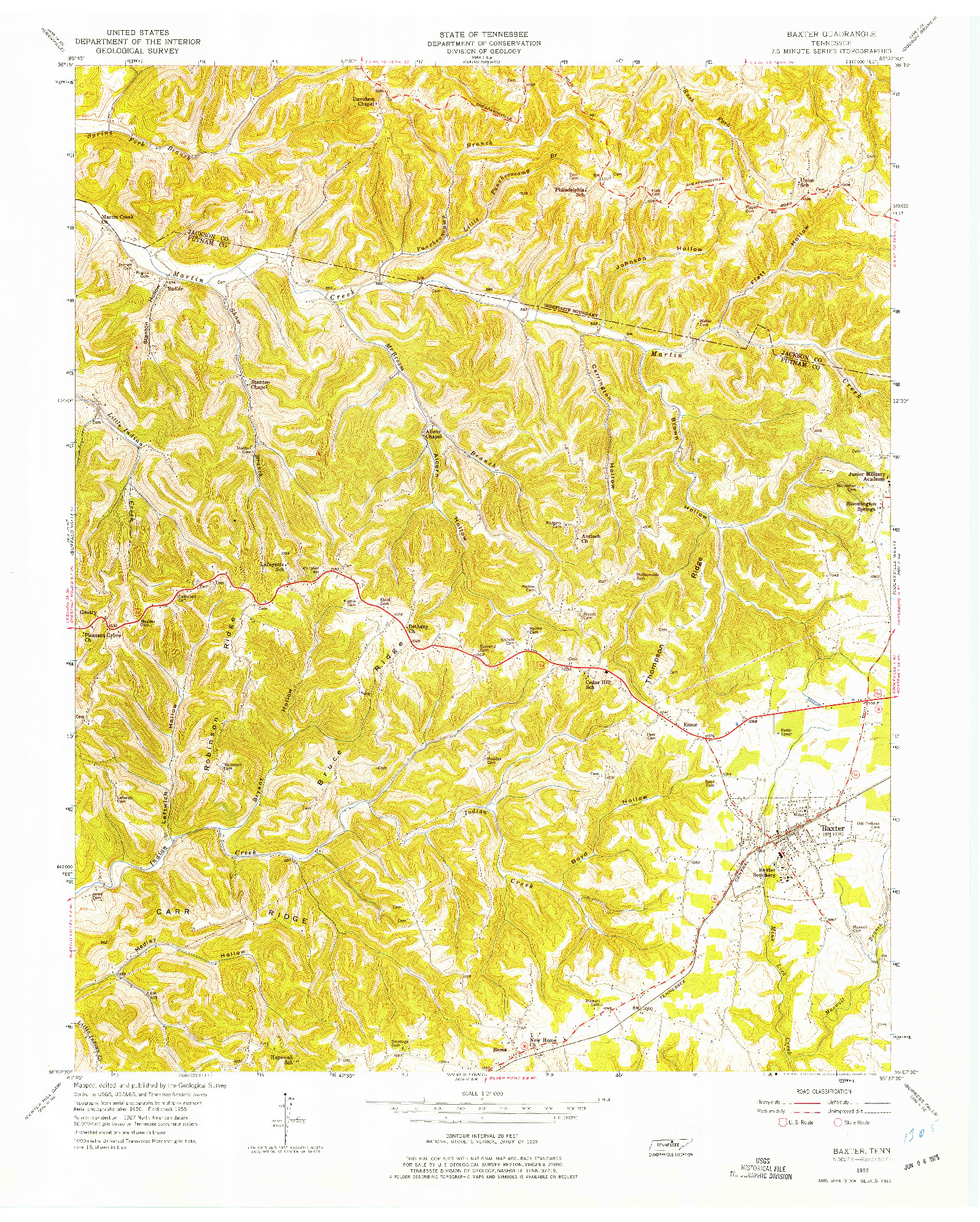 USGS 1:24000-SCALE QUADRANGLE FOR BAXTER, TN 1955