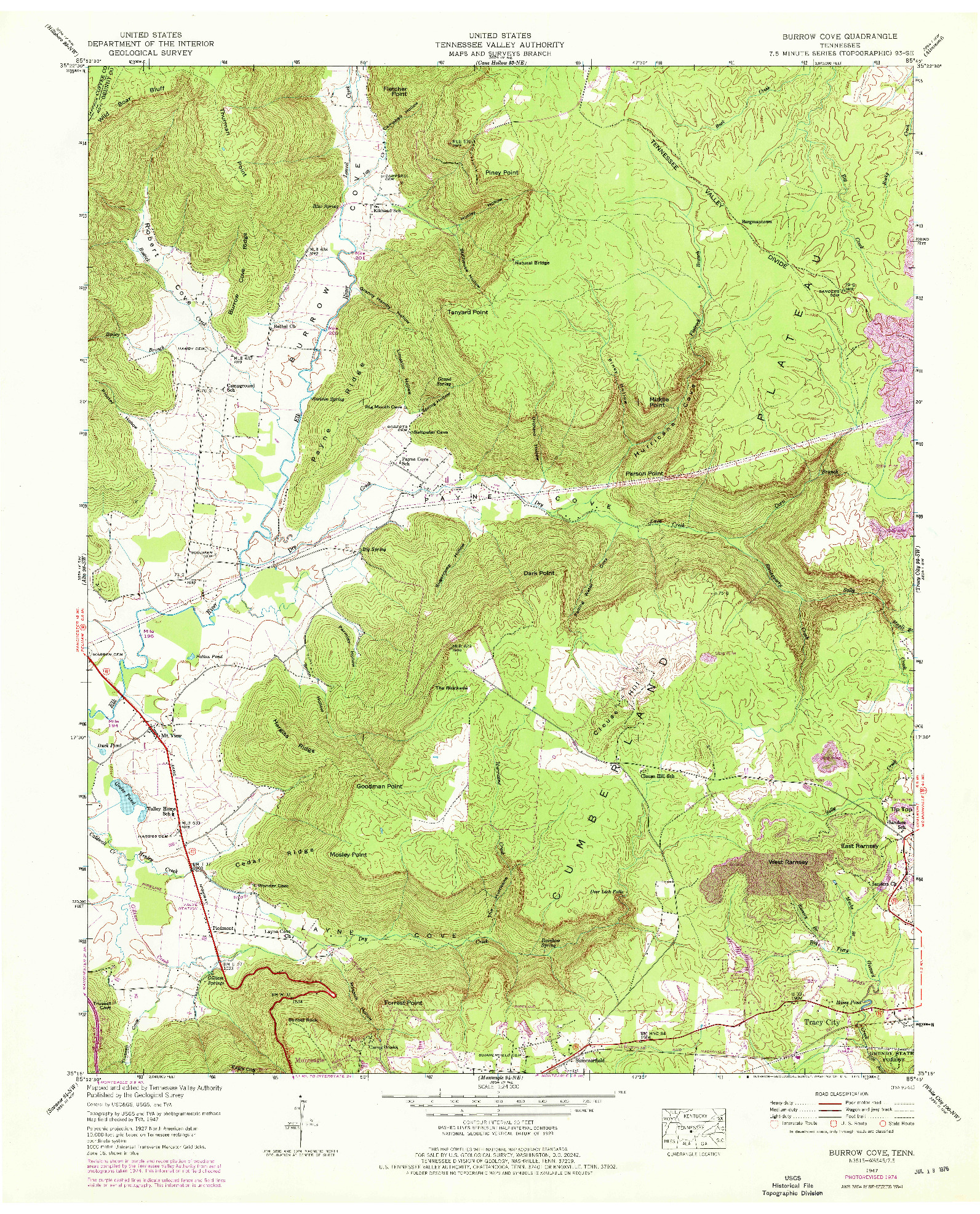 USGS 1:24000-SCALE QUADRANGLE FOR BURROW COVE, TN 1947