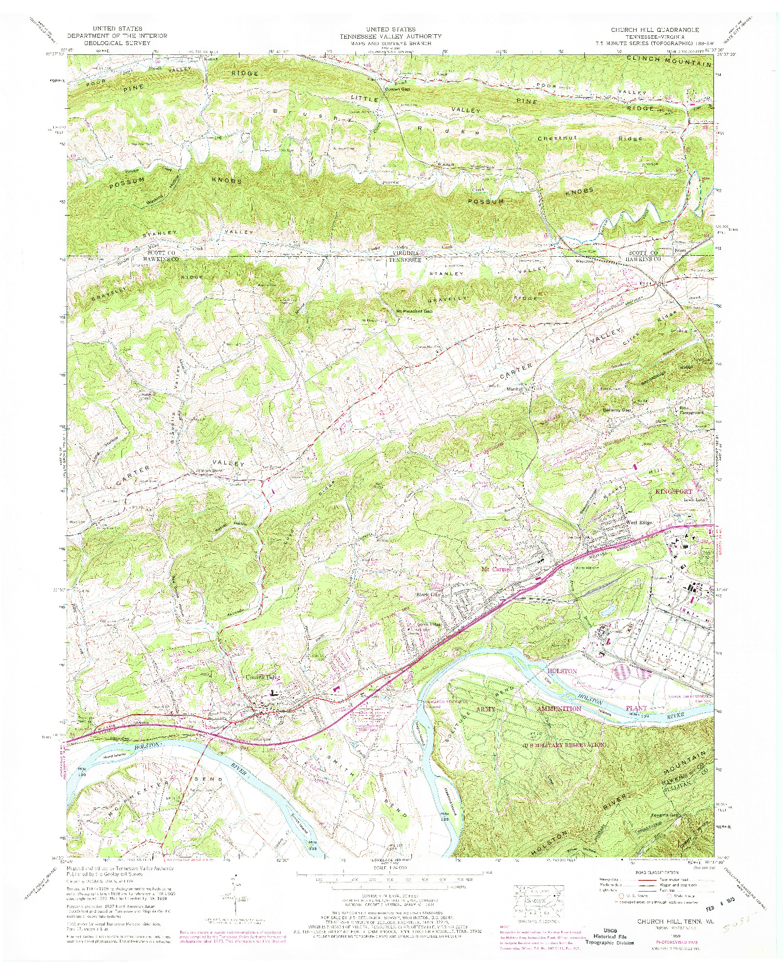 USGS 1:24000-SCALE QUADRANGLE FOR CHURCH HILL, TN 1959