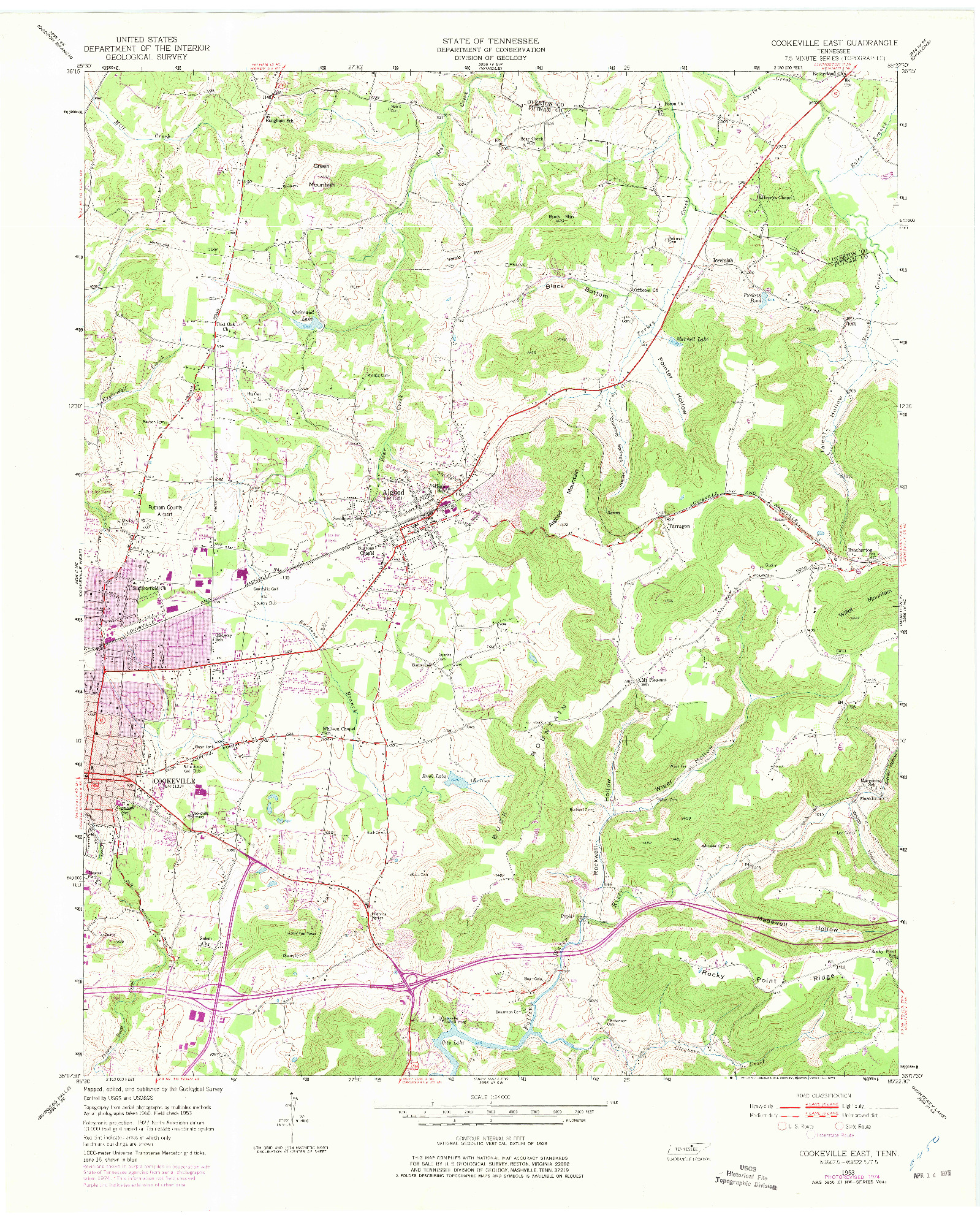 USGS 1:24000-SCALE QUADRANGLE FOR COOKEVILLE EAST, TN 1953