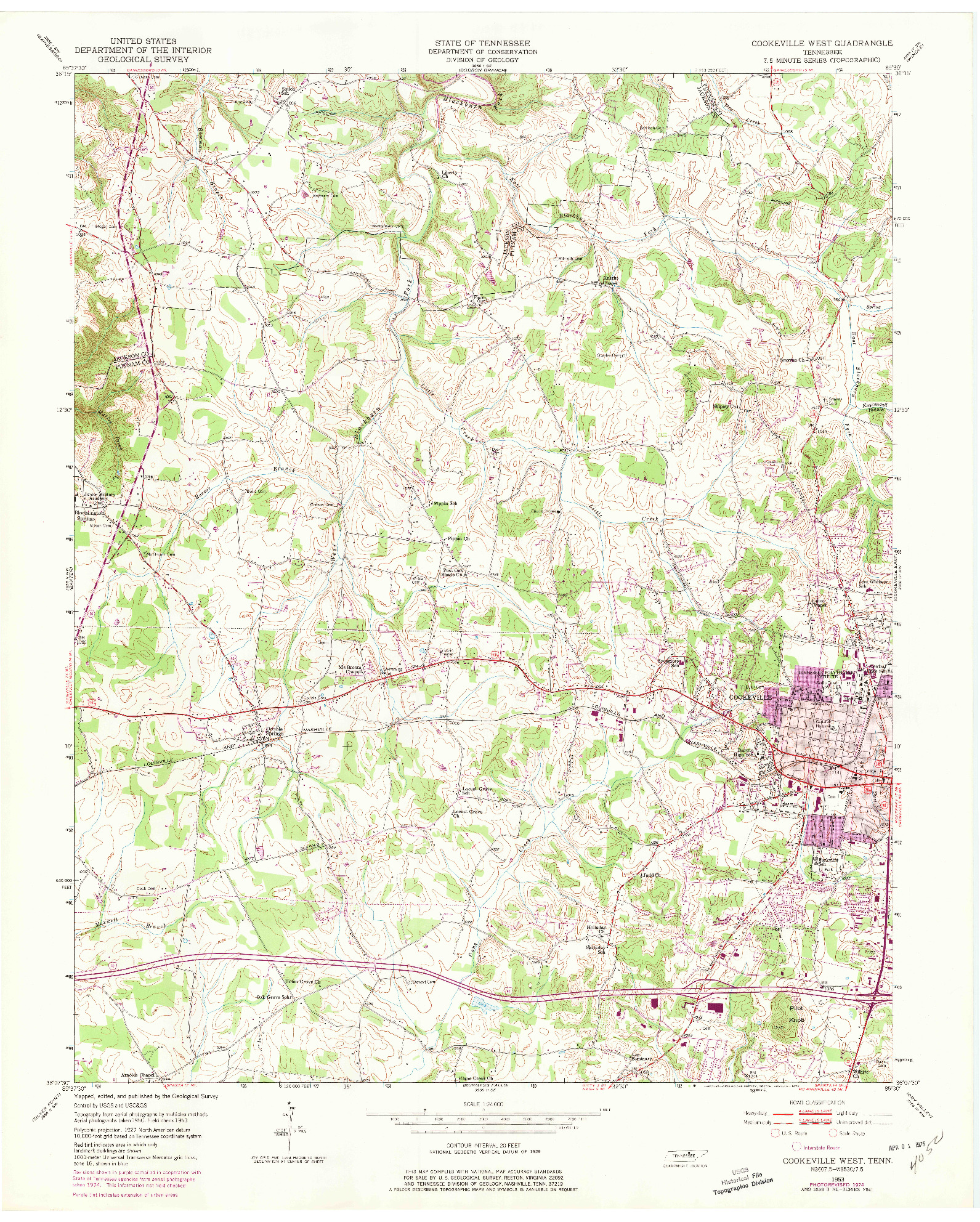 USGS 1:24000-SCALE QUADRANGLE FOR COOKEVILLE WEST, TN 1953