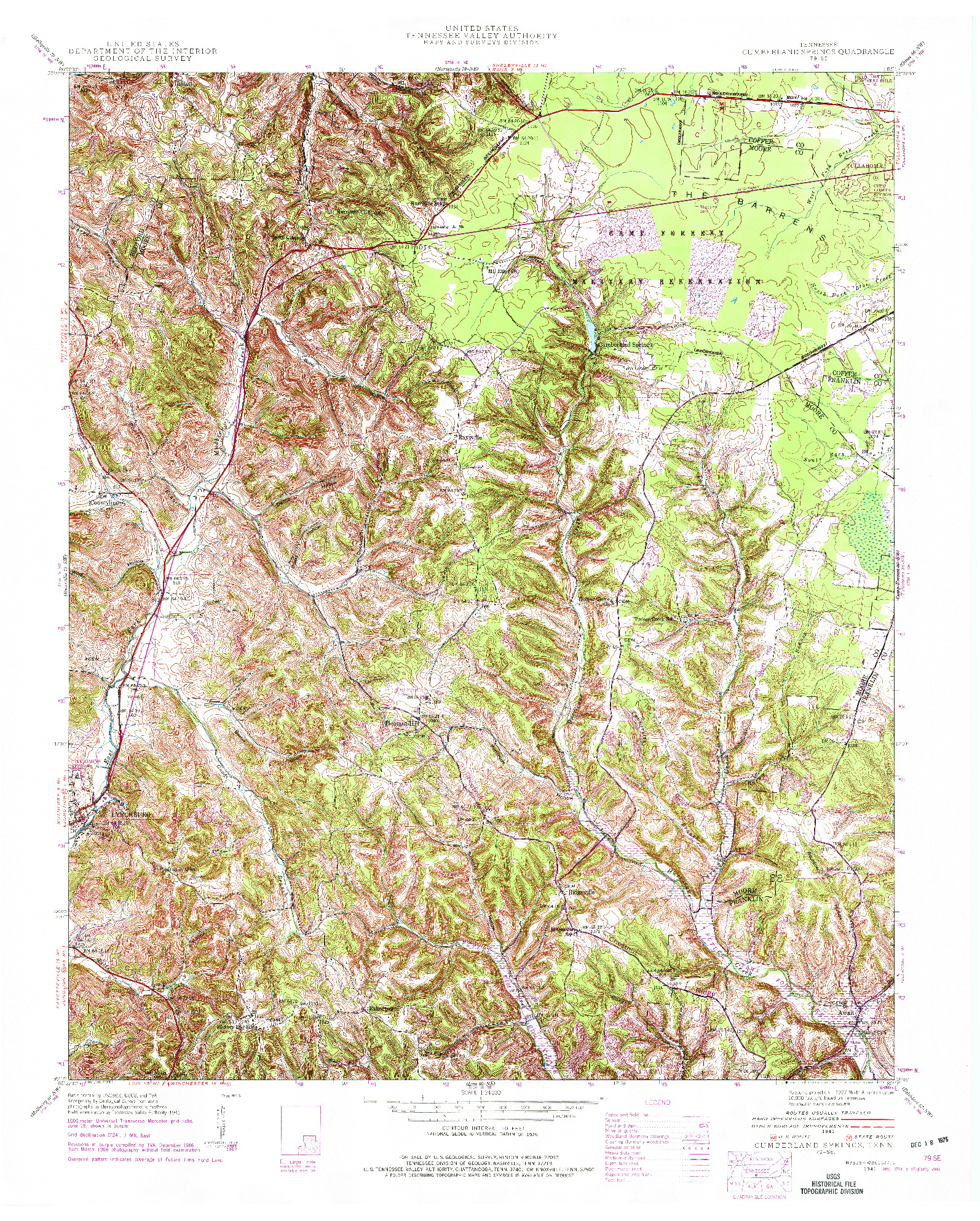 USGS 1:24000-SCALE QUADRANGLE FOR CUMBERLAND SPRINGS, TN 1941