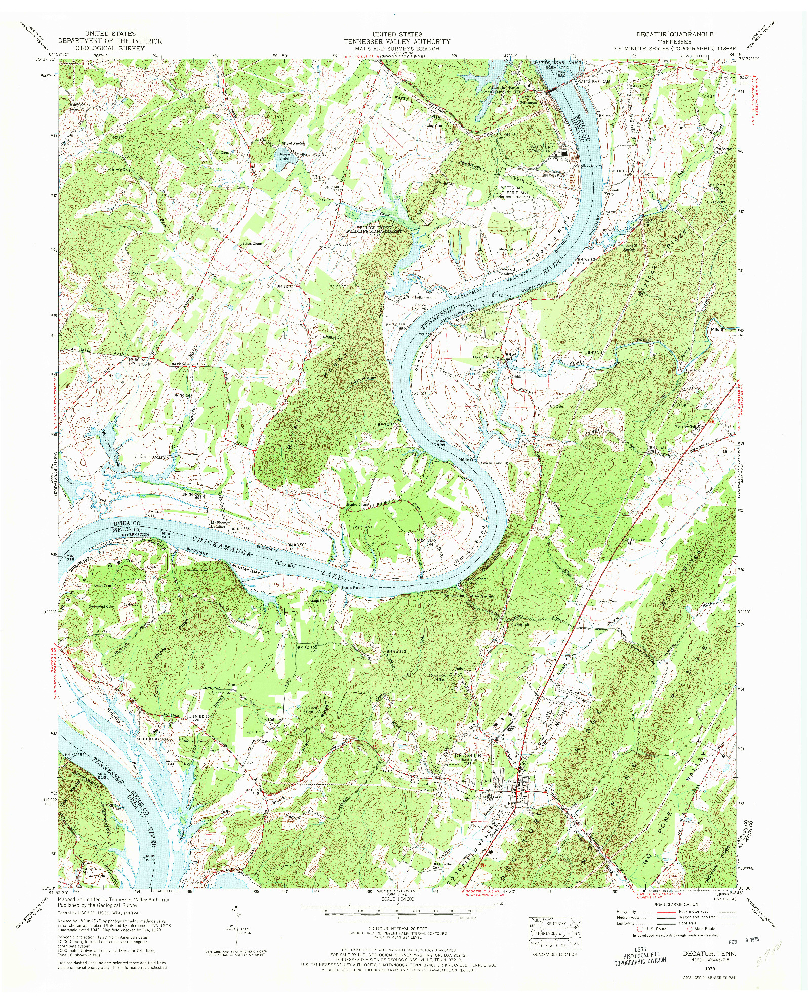 USGS 1:24000-SCALE QUADRANGLE FOR DECATUR, TN 1973
