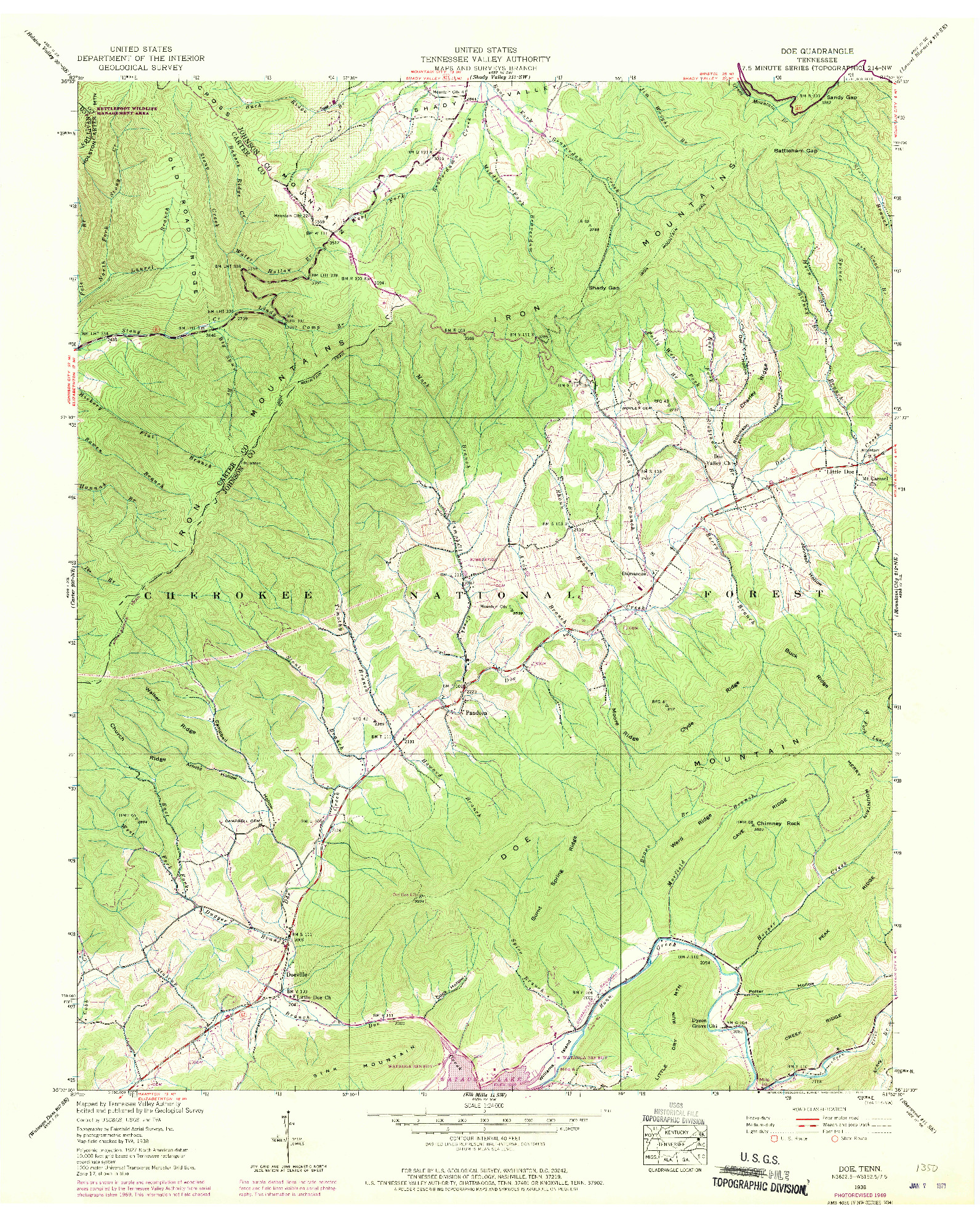 USGS 1:24000-SCALE QUADRANGLE FOR DOE, TN 1938