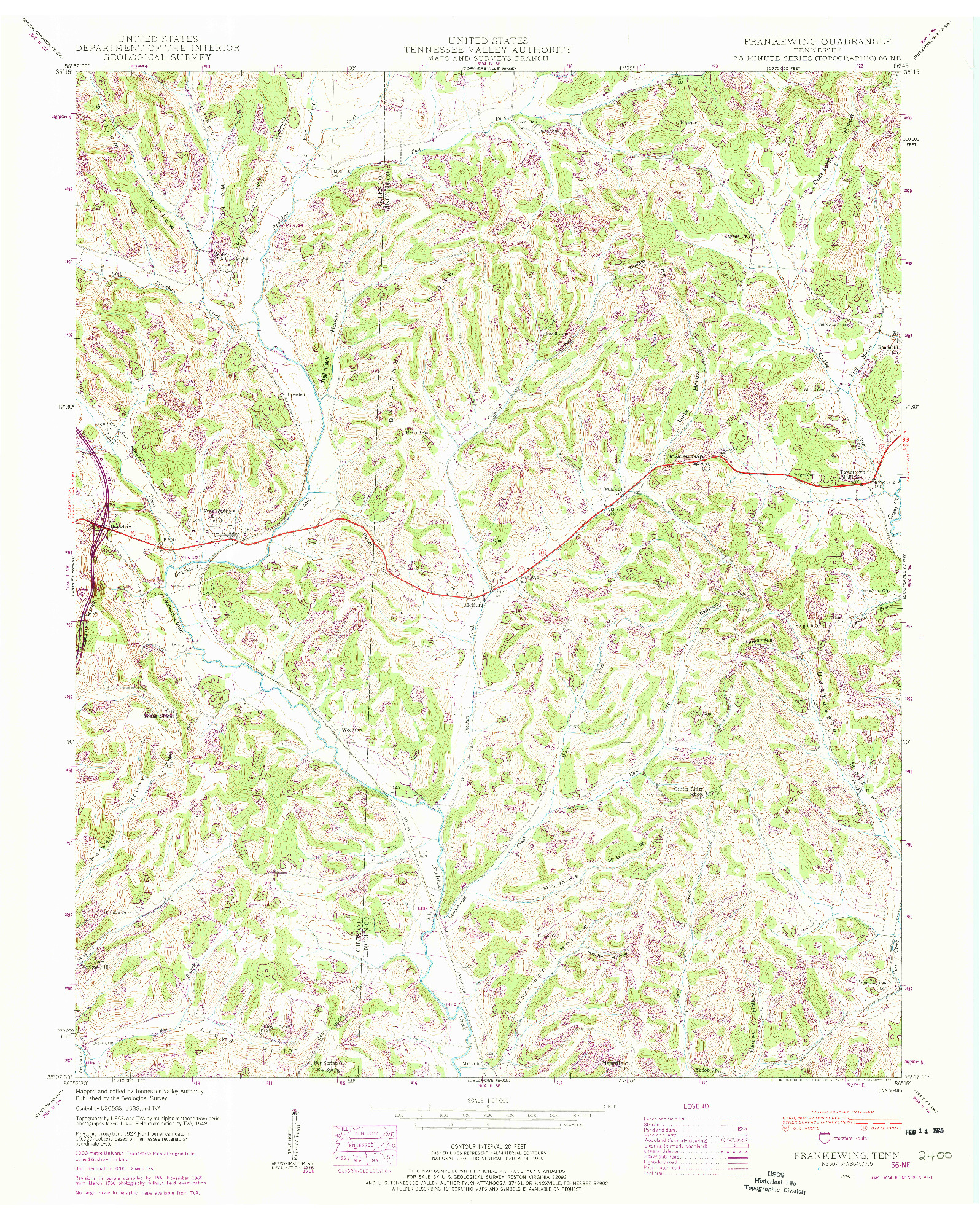 USGS 1:24000-SCALE QUADRANGLE FOR FRANKEWING, TN 1948