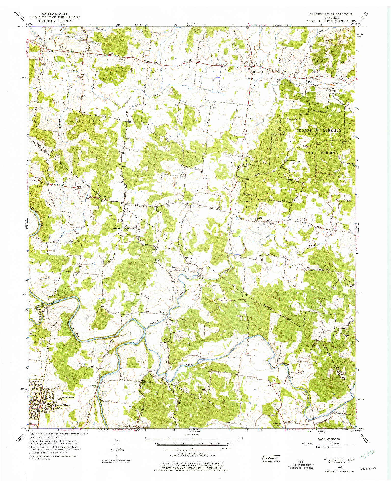 USGS 1:24000-SCALE QUADRANGLE FOR GLADEVILLE, TN 1956