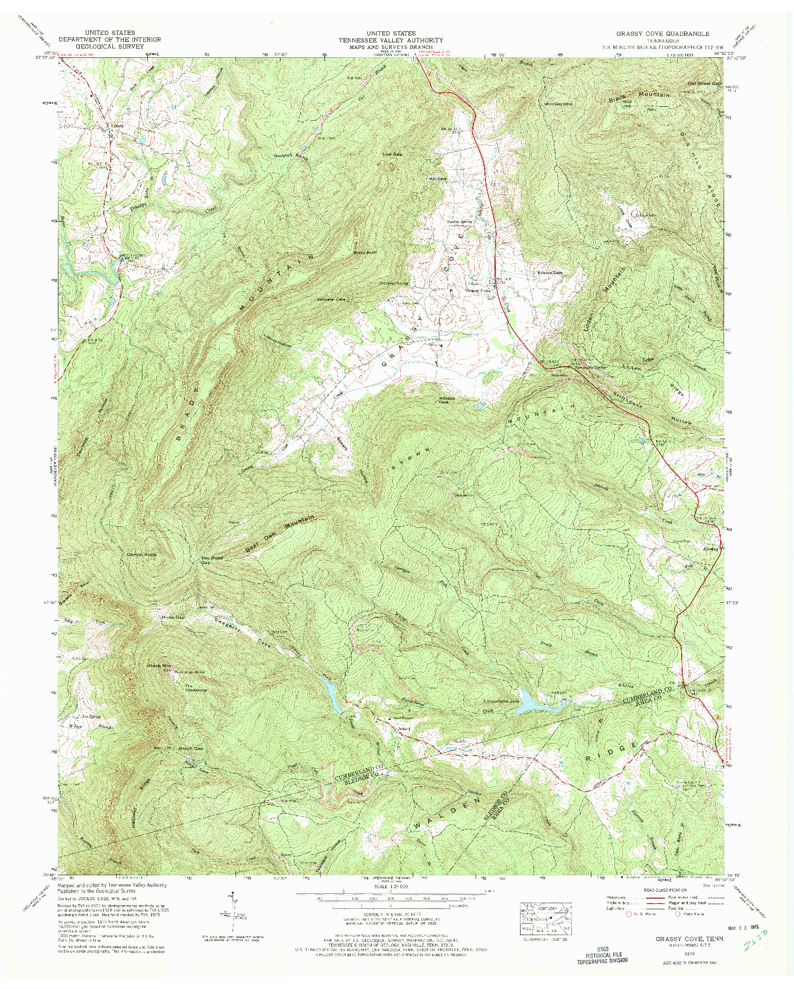 USGS 1:24000-SCALE QUADRANGLE FOR GRASSY COVE, TN 1973