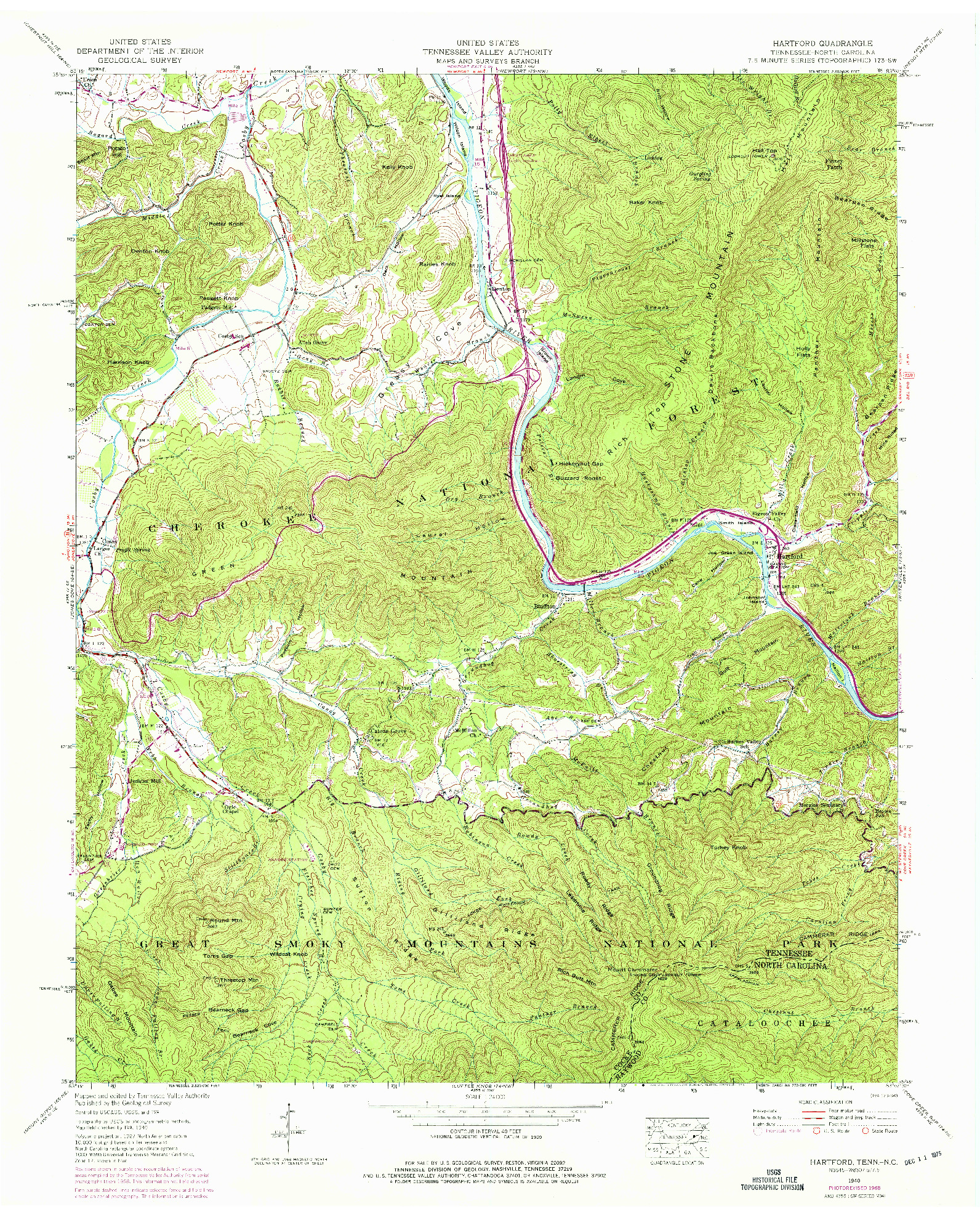 USGS 1:24000-SCALE QUADRANGLE FOR HARTFORD, TN 1940