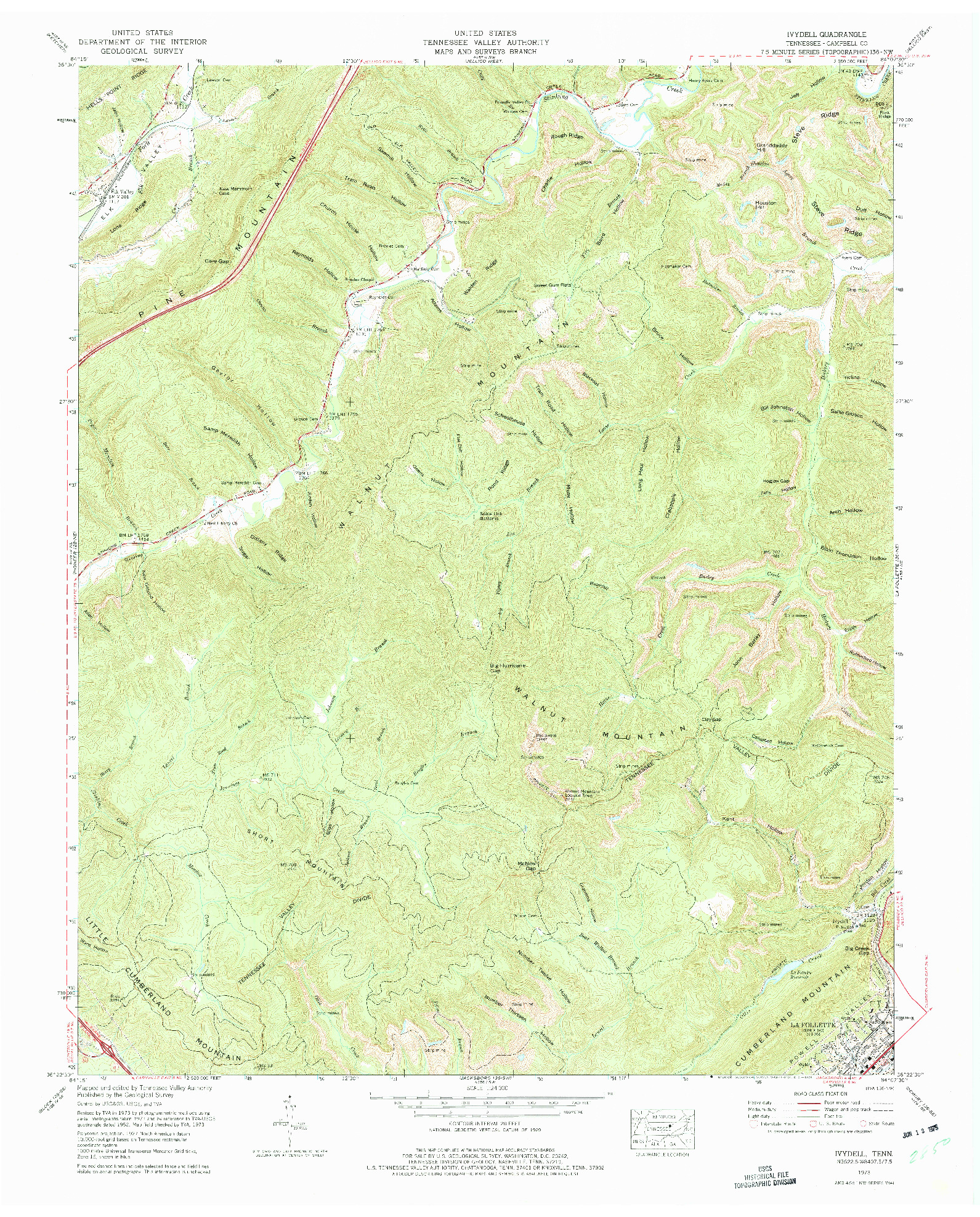 USGS 1:24000-SCALE QUADRANGLE FOR IVYDELL, TN 1973