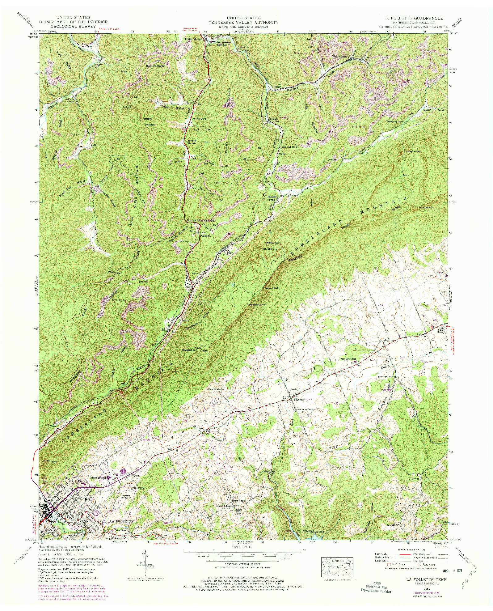 USGS 1:24000-SCALE QUADRANGLE FOR LA FOLLETTE, TN 1952