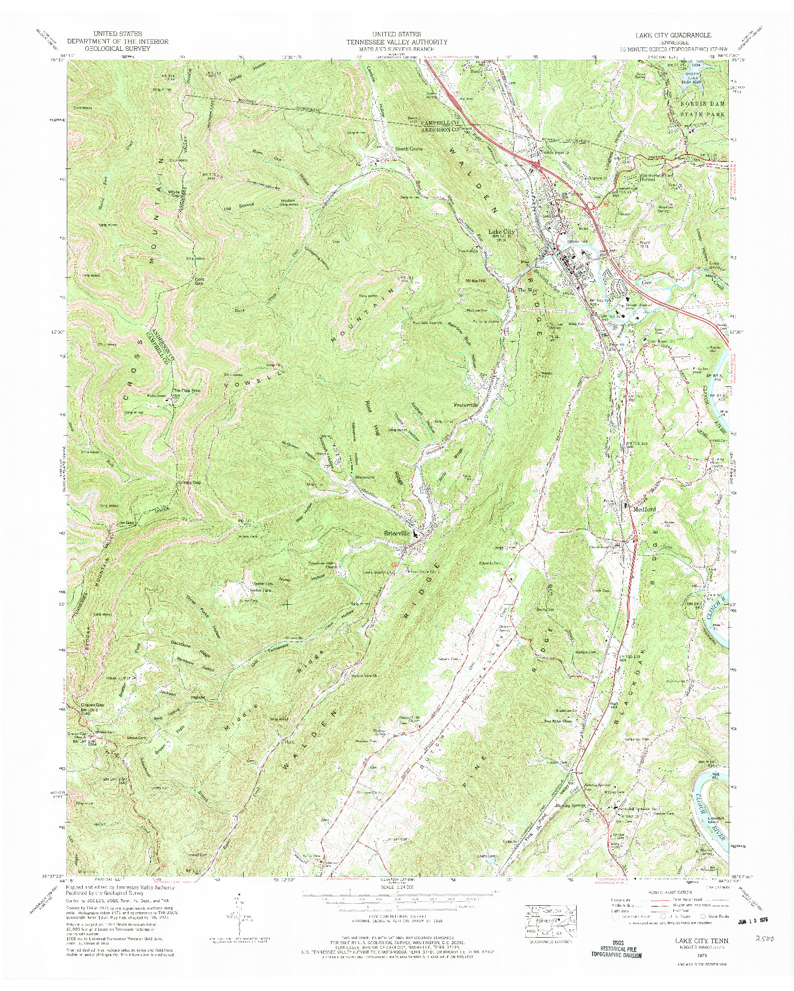 USGS 1:24000-SCALE QUADRANGLE FOR LAKE CITY, TN 1973