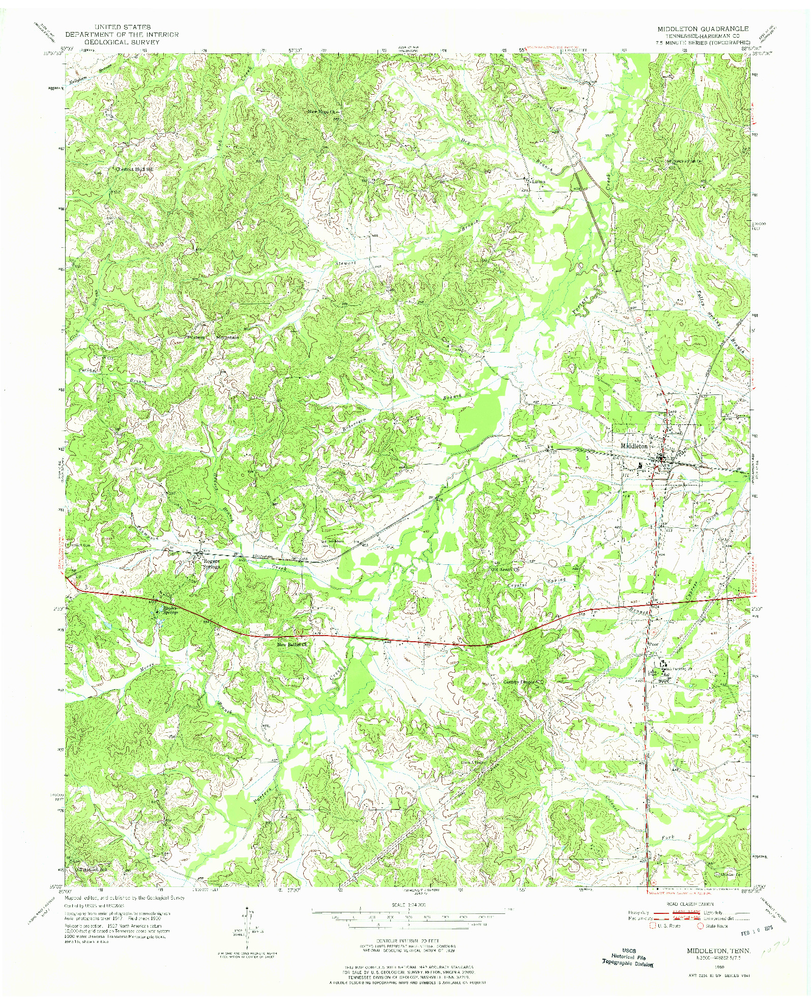 USGS 1:24000-SCALE QUADRANGLE FOR MIDDLETON, TN 1950