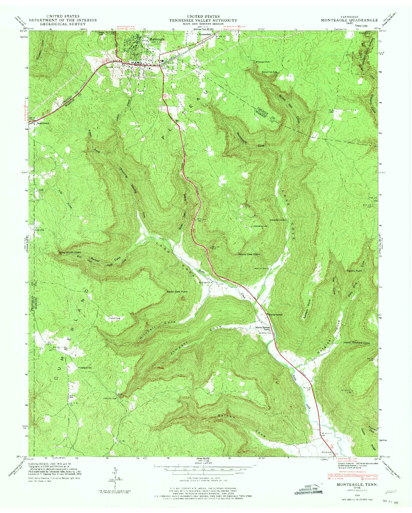 USGS 1:24000-SCALE QUADRANGLE FOR MONTEAGLE, TN 1950