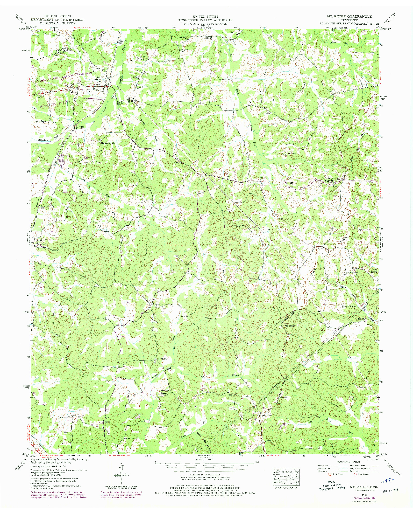 USGS 1:24000-SCALE QUADRANGLE FOR MT PETER, TN 1949