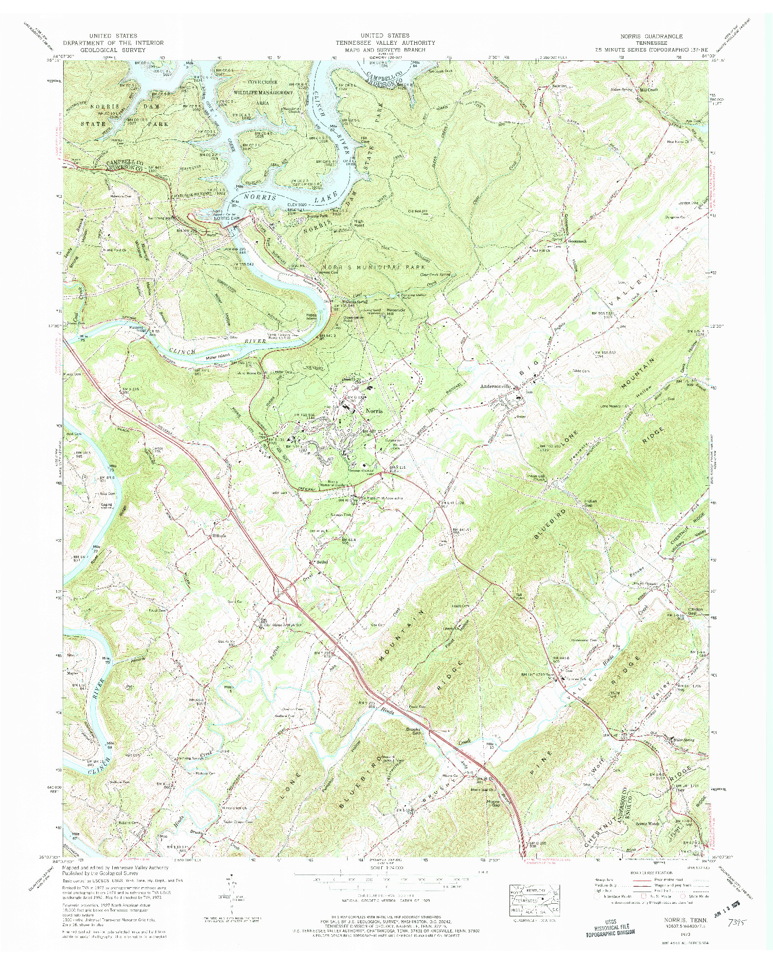 USGS 1:24000-SCALE QUADRANGLE FOR NORRIS, TN 1973