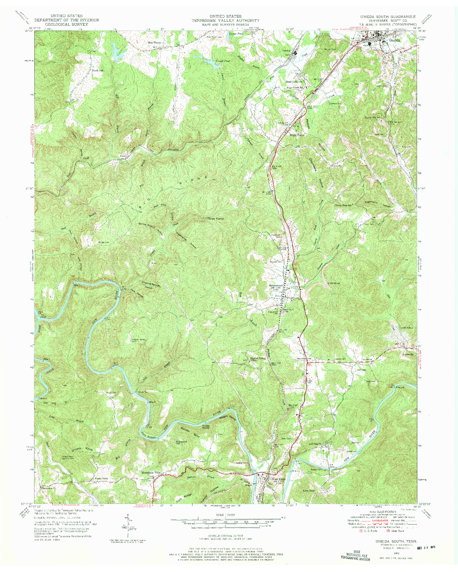 USGS 1:24000-SCALE QUADRANGLE FOR ONEIDA SOUTH, TN 1952