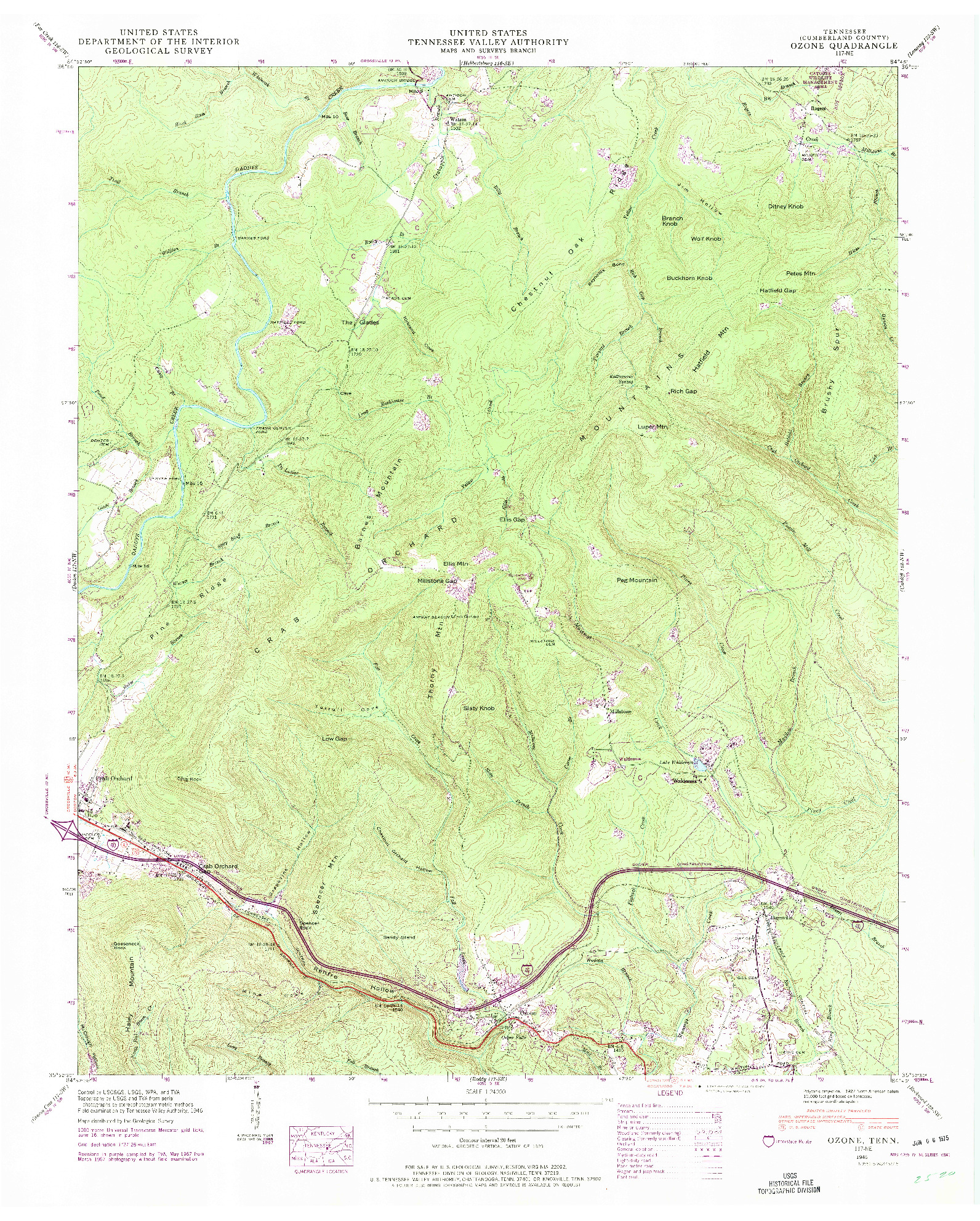 USGS 1:24000-SCALE QUADRANGLE FOR OZONE, TN 1946