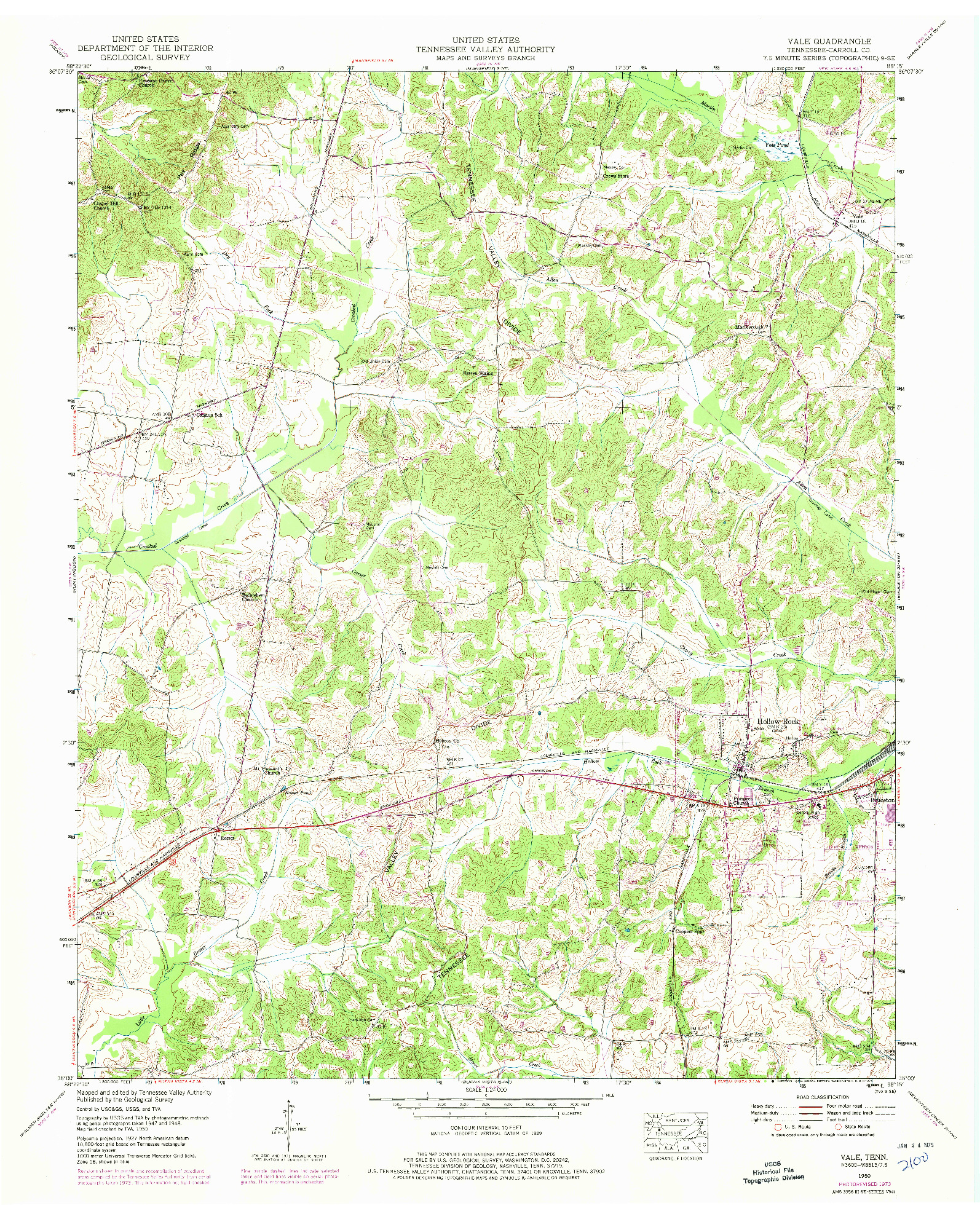 USGS 1:24000-SCALE QUADRANGLE FOR VALE, TN 1950