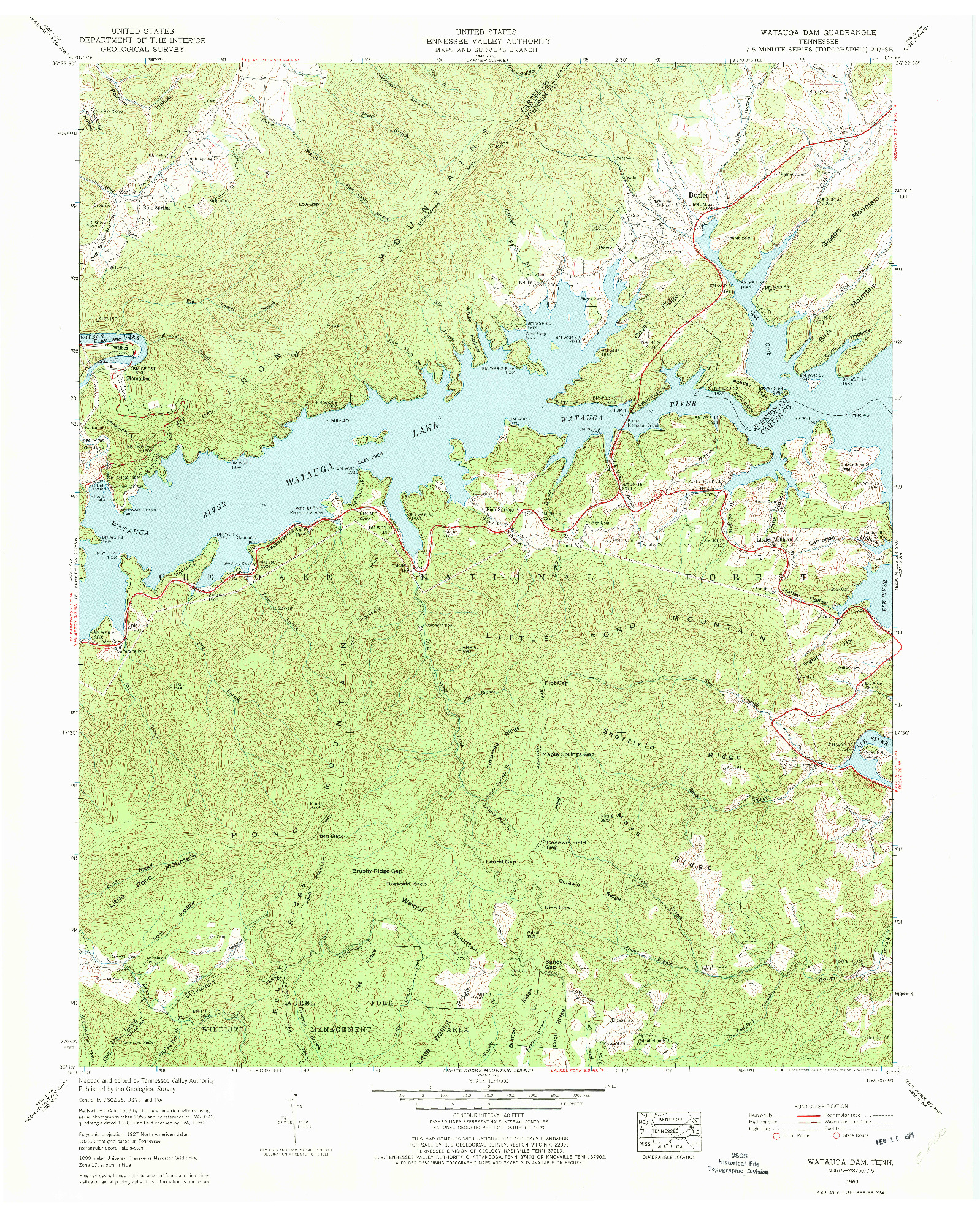 USGS 1:24000-SCALE QUADRANGLE FOR WATAUGA DAM, TN 1960