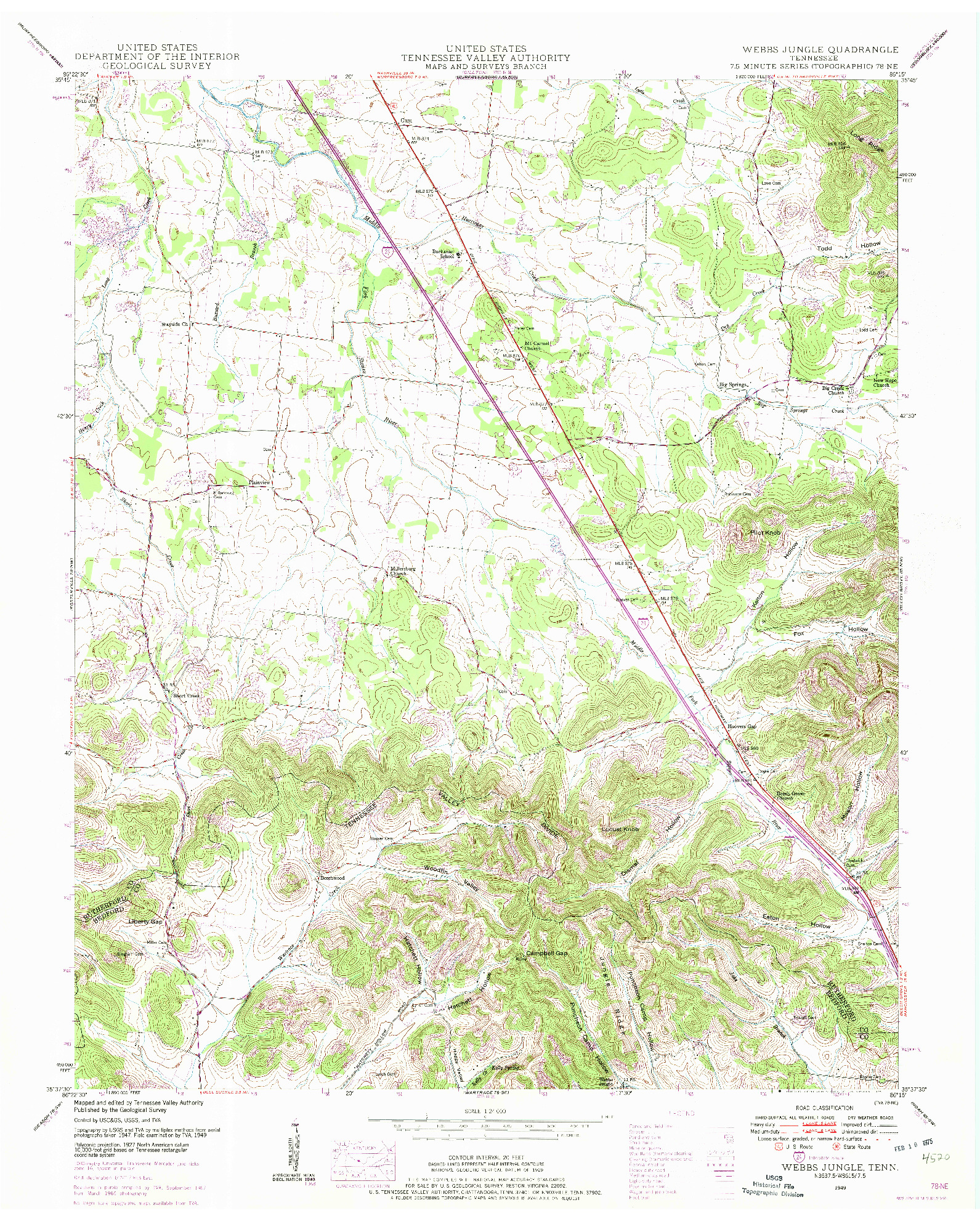 USGS 1:24000-SCALE QUADRANGLE FOR WEBBS JUNGLE, TN 1949