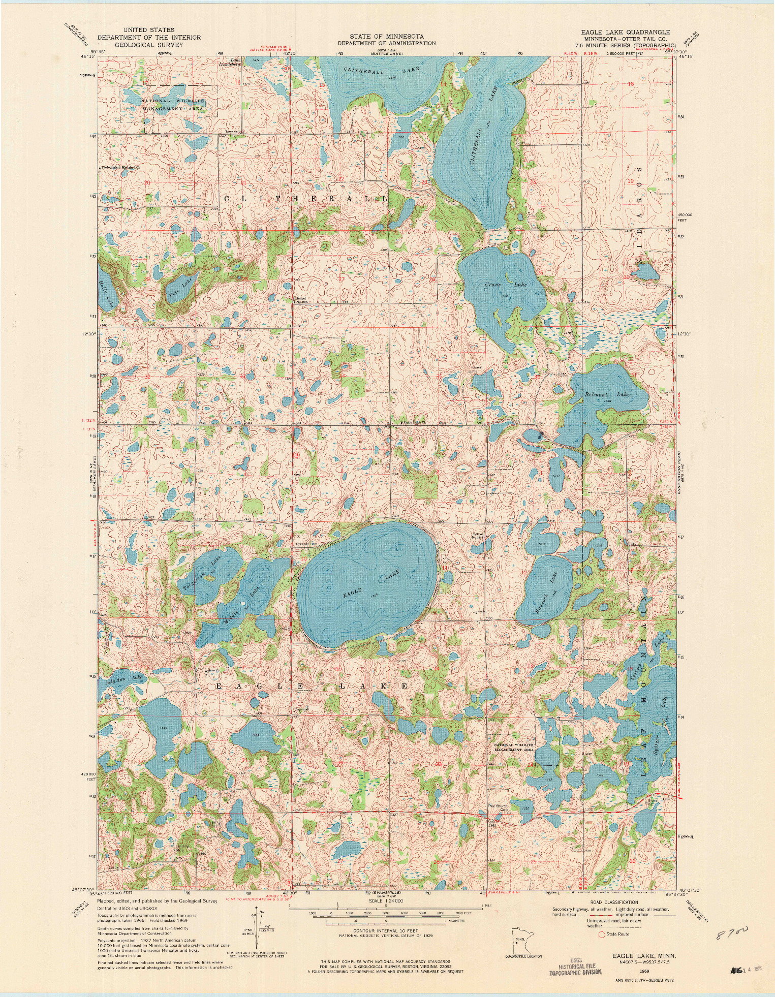 USGS 1:24000-SCALE QUADRANGLE FOR EAGLE LAKE, MN 1969