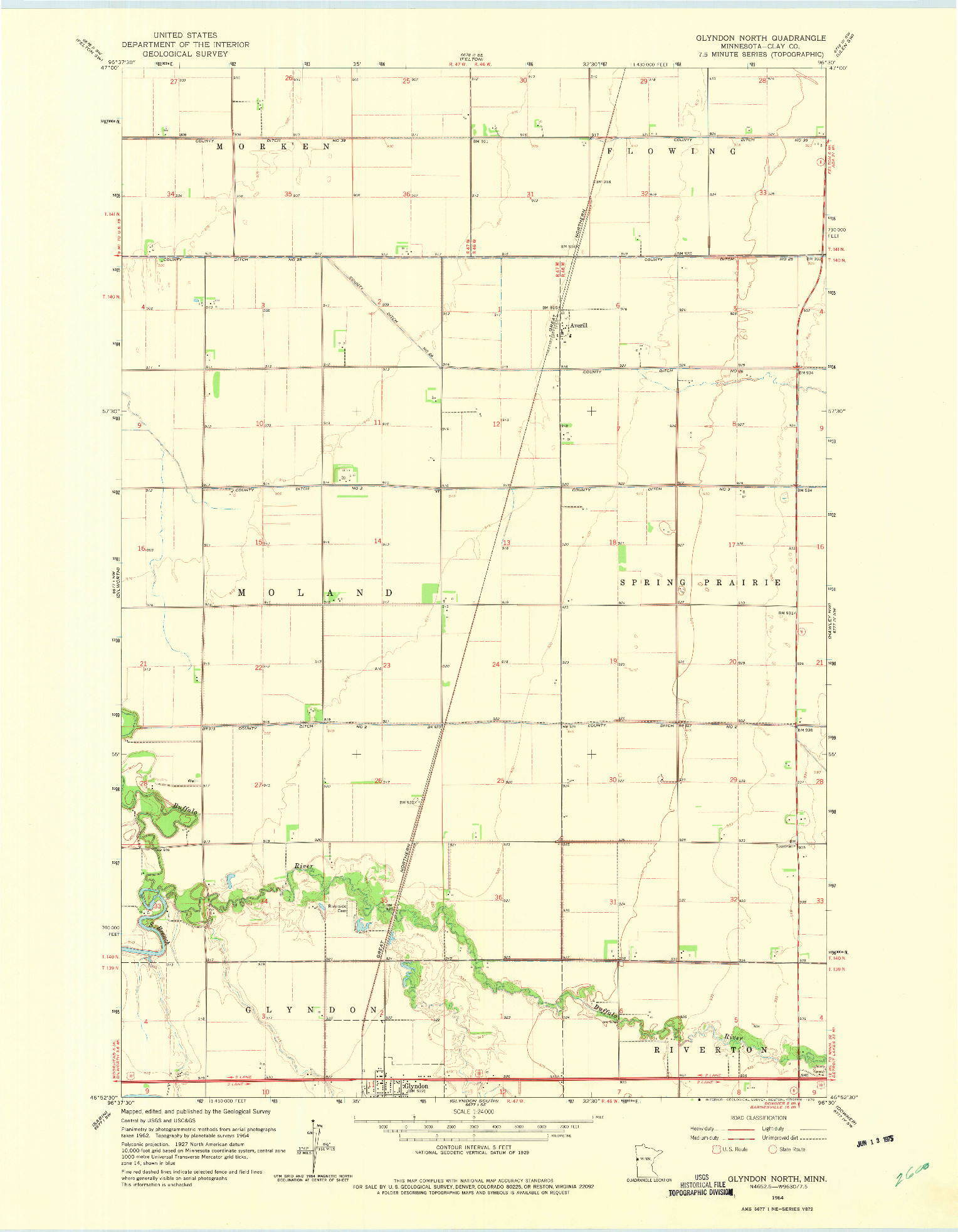 USGS 1:24000-SCALE QUADRANGLE FOR GLYNDON NORTH, MN 1964