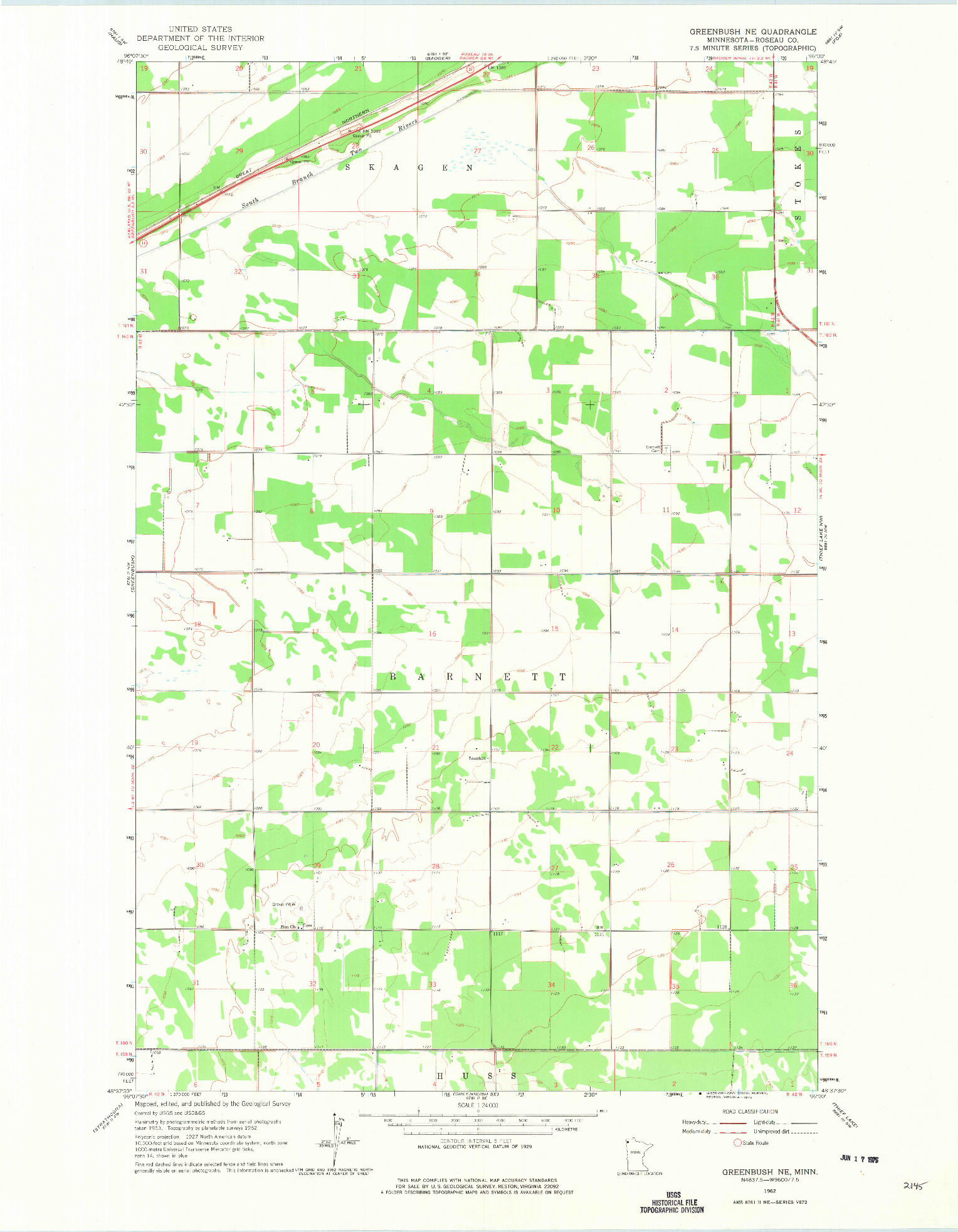 USGS 1:24000-SCALE QUADRANGLE FOR GREENBUSH NE, MN 1962