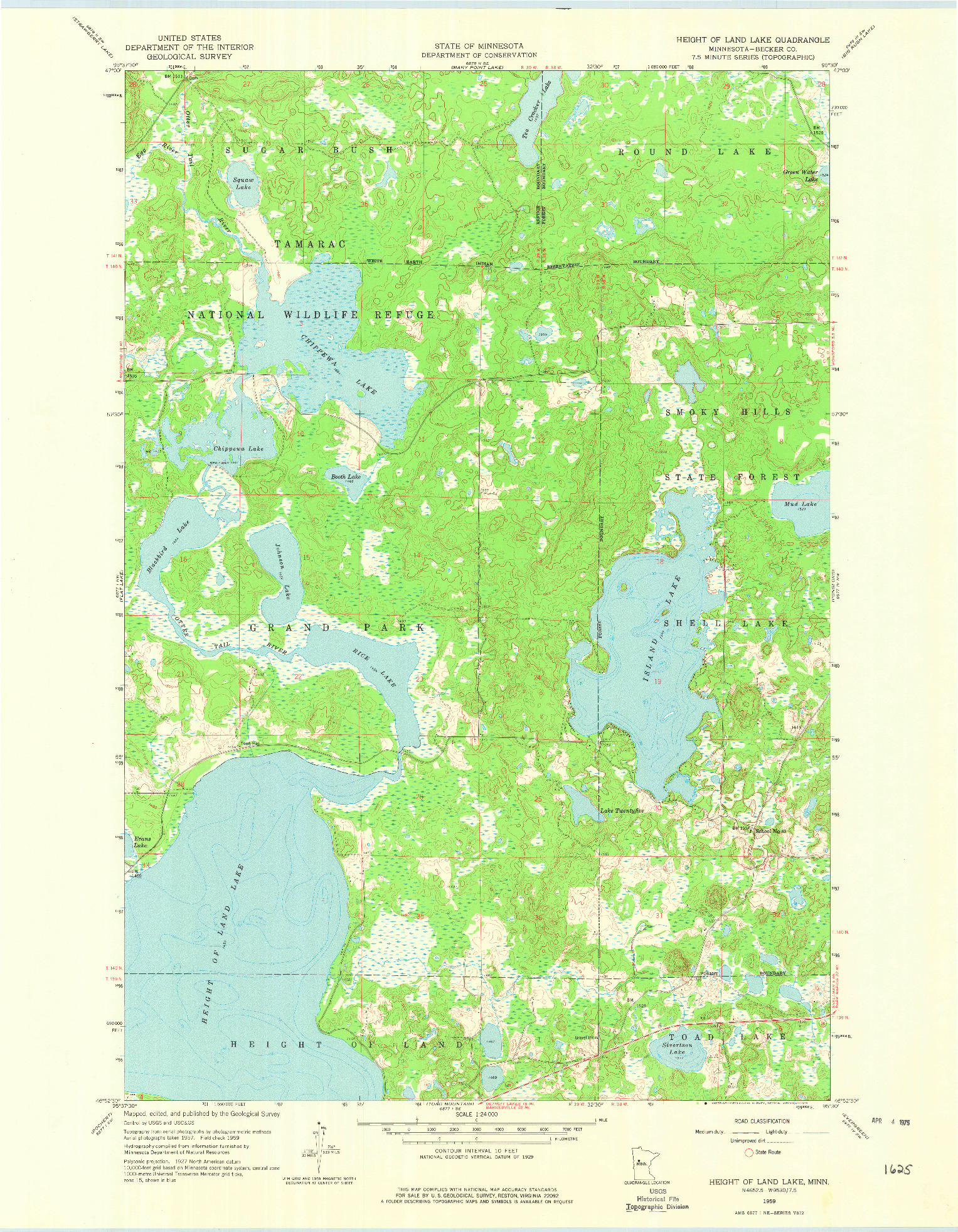 USGS 1:24000-SCALE QUADRANGLE FOR HEIGHT OF LAND LAKE, MN 1959