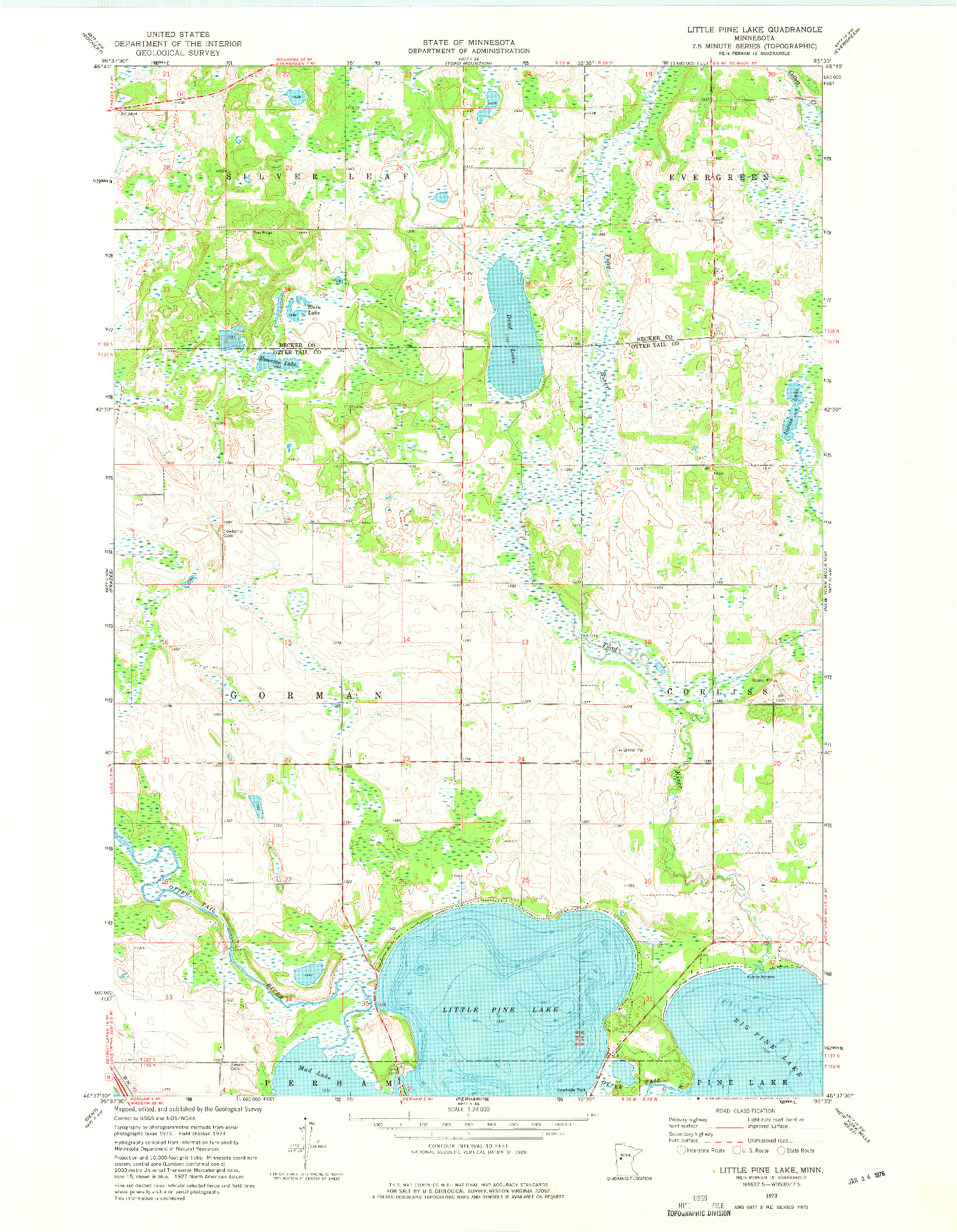 USGS 1:24000-SCALE QUADRANGLE FOR LITTLE PINE LAKE, MN 1973