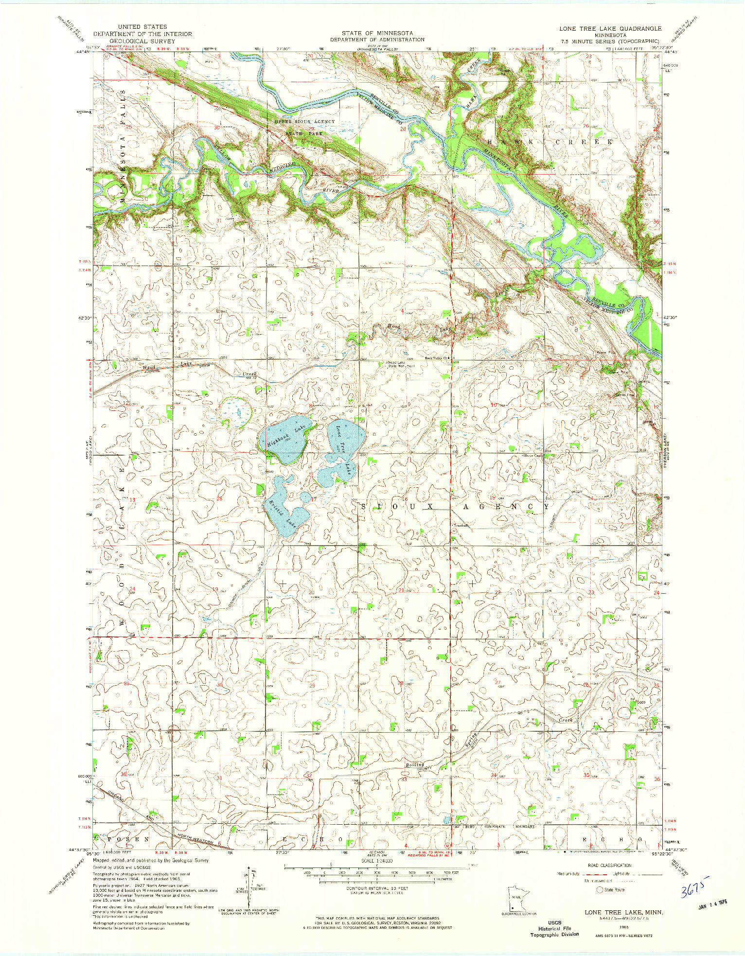 USGS 1:24000-SCALE QUADRANGLE FOR LONE TREE LAKE, MN 1965