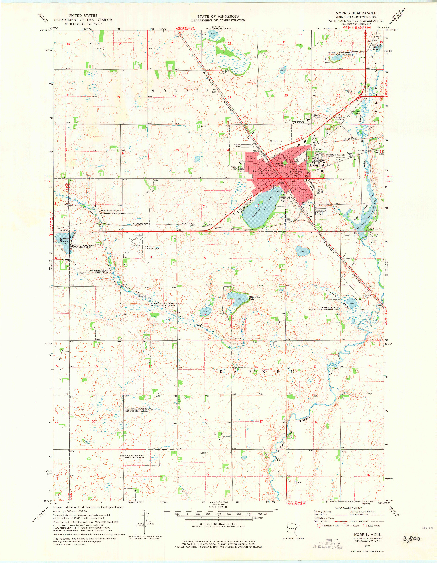 USGS 1:24000-SCALE QUADRANGLE FOR MORRIS, MN 1973