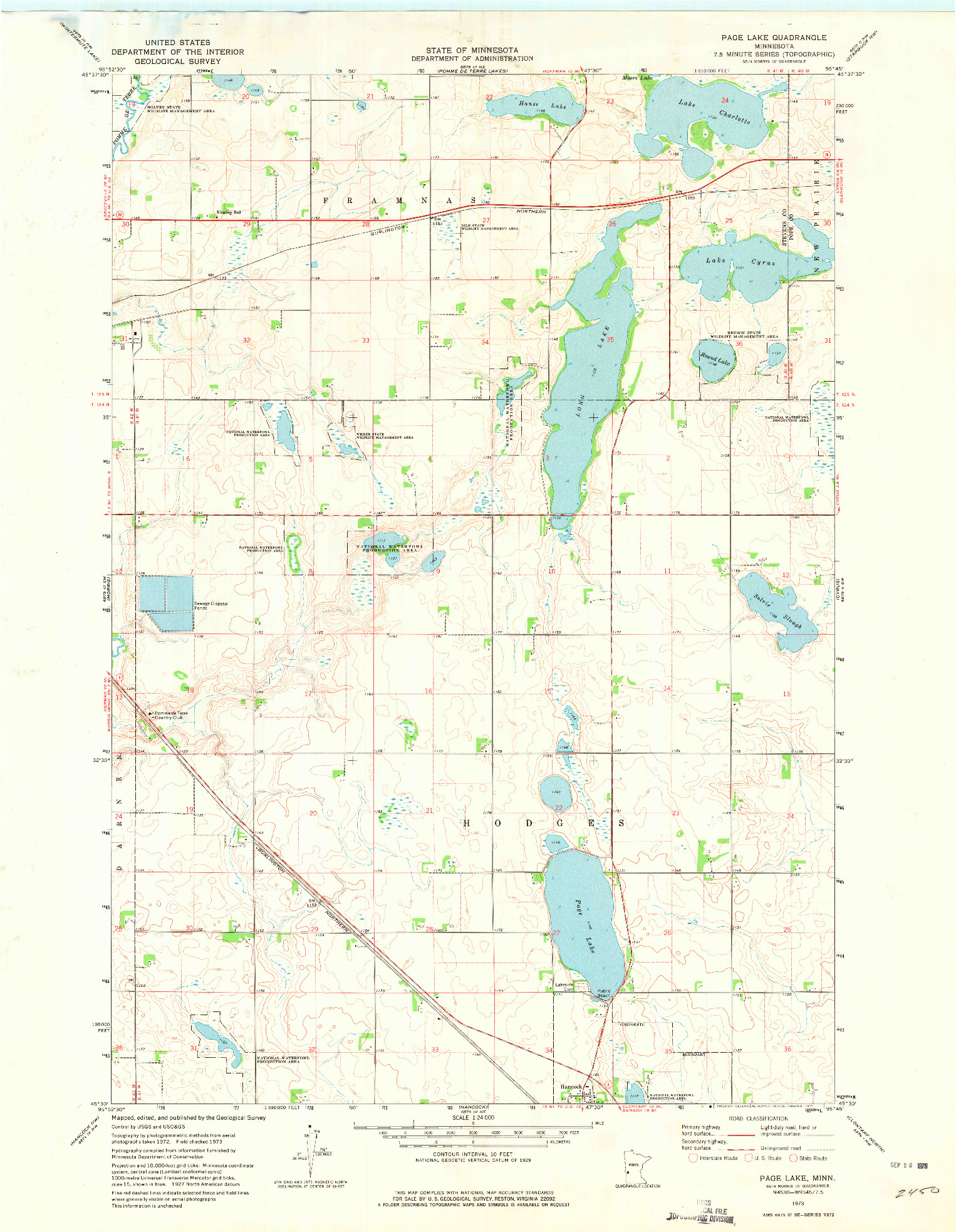 USGS 1:24000-SCALE QUADRANGLE FOR PAGE LAKE, MN 1973