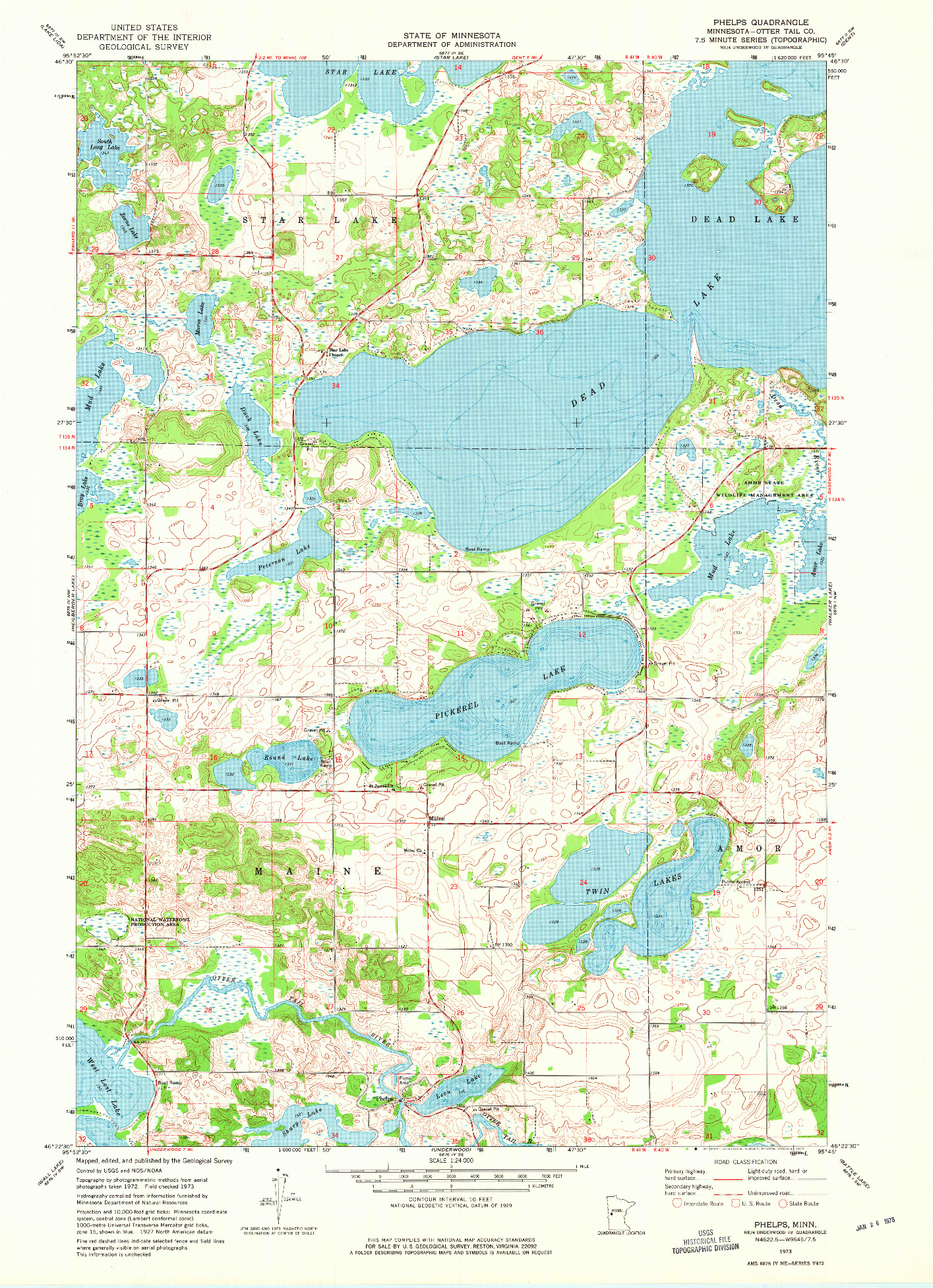 USGS 1:24000-SCALE QUADRANGLE FOR PHELPS, MN 1973