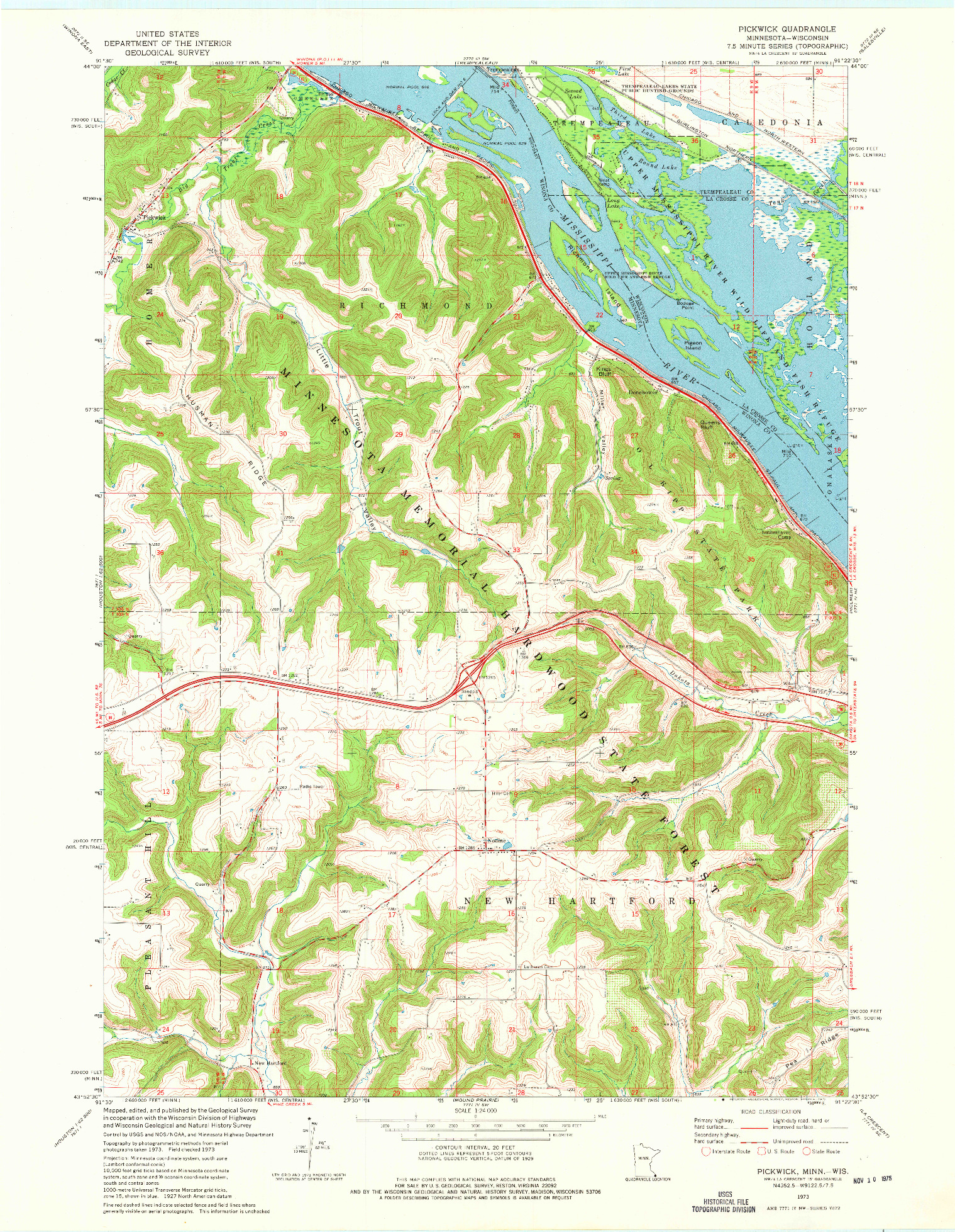 USGS 1:24000-SCALE QUADRANGLE FOR PICKWICK, MN 1973