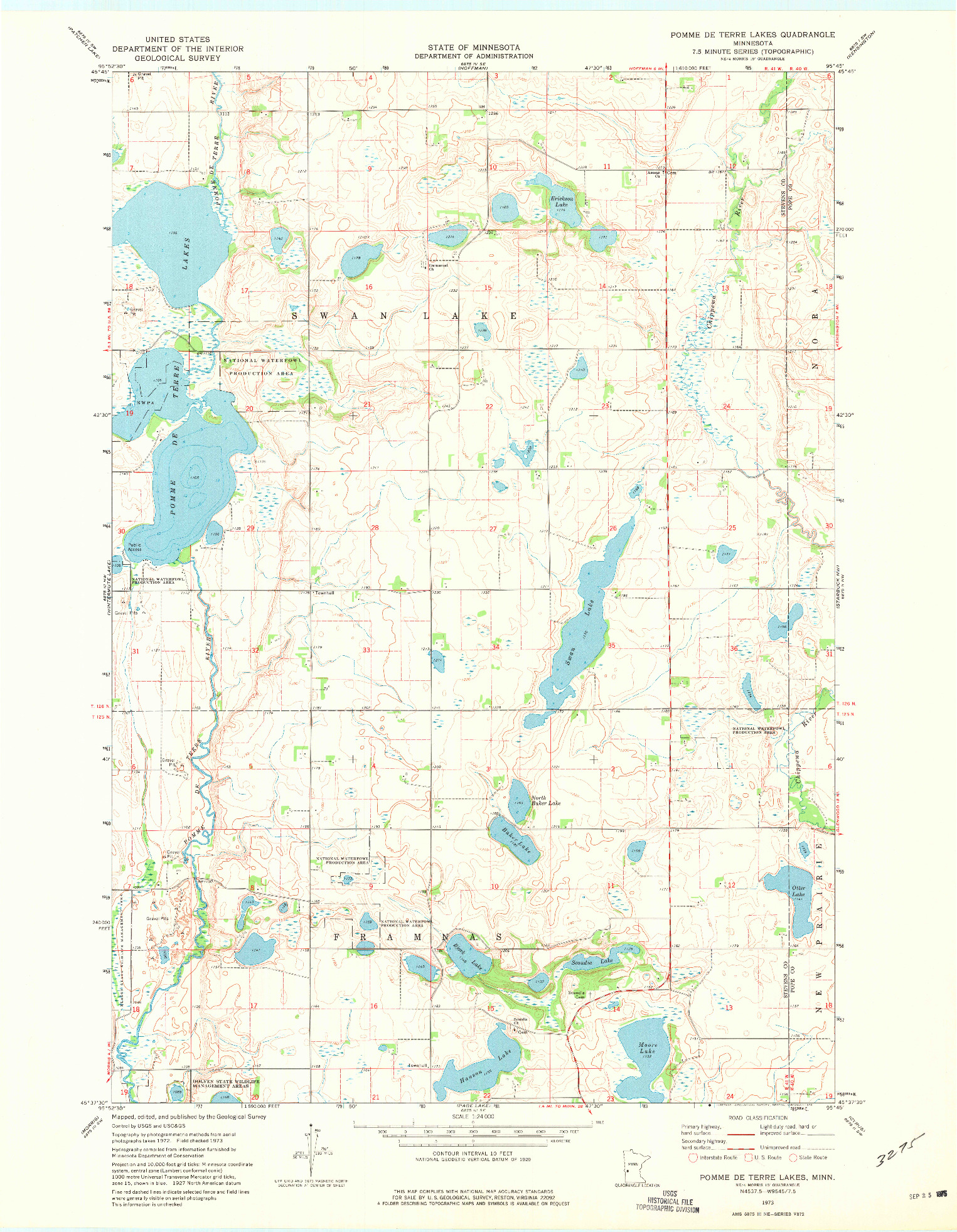 USGS 1:24000-SCALE QUADRANGLE FOR POMME DE TERRE LAKES, MN 1973