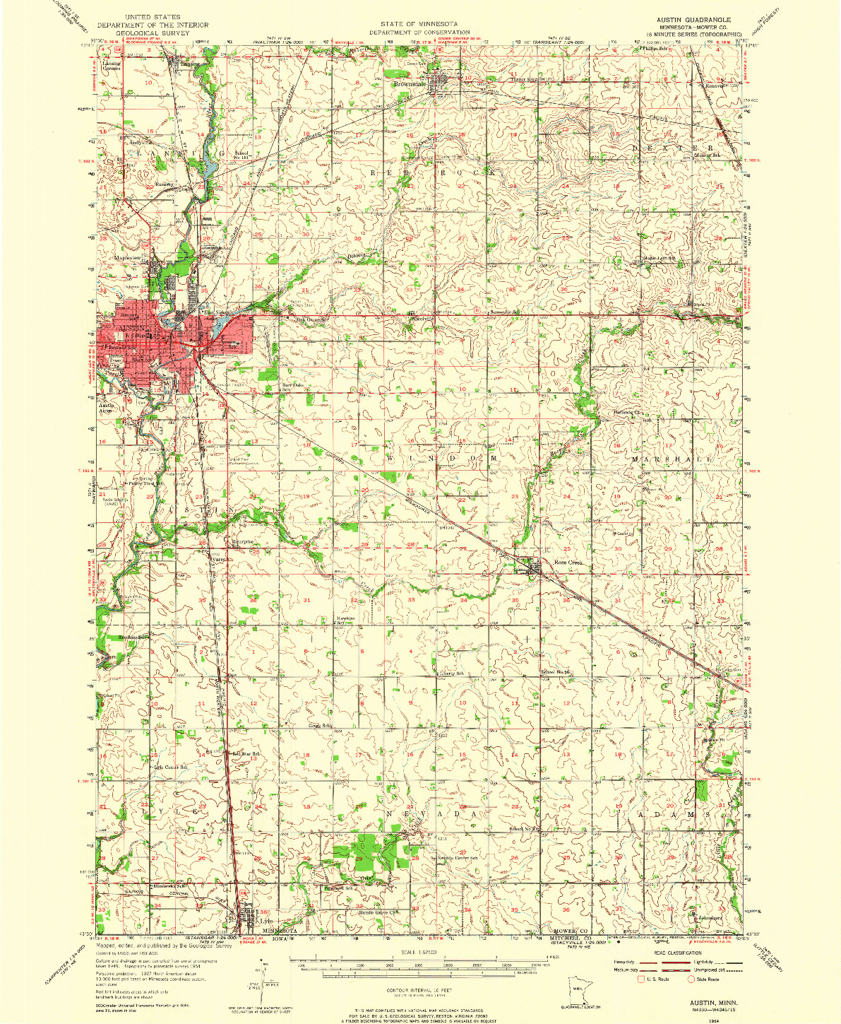 USGS 1:62500-SCALE QUADRANGLE FOR AUSTIN, MN 1954