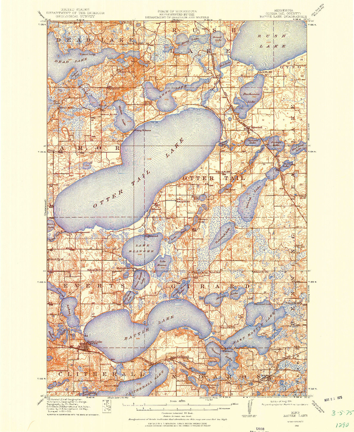 USGS 1:62500-SCALE QUADRANGLE FOR BATTLE LAKE, MN 1912