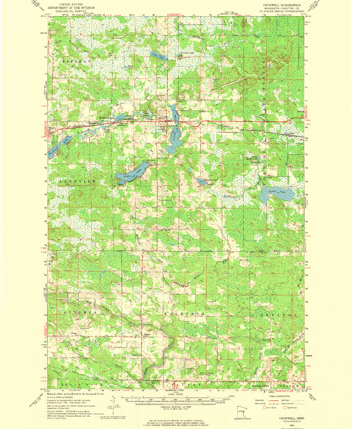 USGS 1:62500-SCALE QUADRANGLE FOR CROMWELL, MN 1961